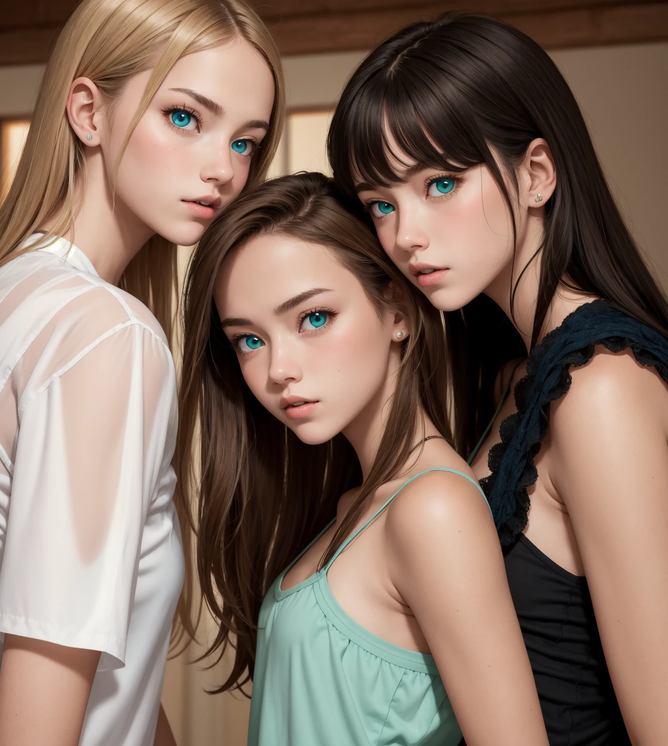 mother 30 years old and daughter 13 years old, perfect face, detailed face, blue eyes, europeans, curvys, casual, detailed face, ice power, sexy, curvy, tall, white and black, dress with cape