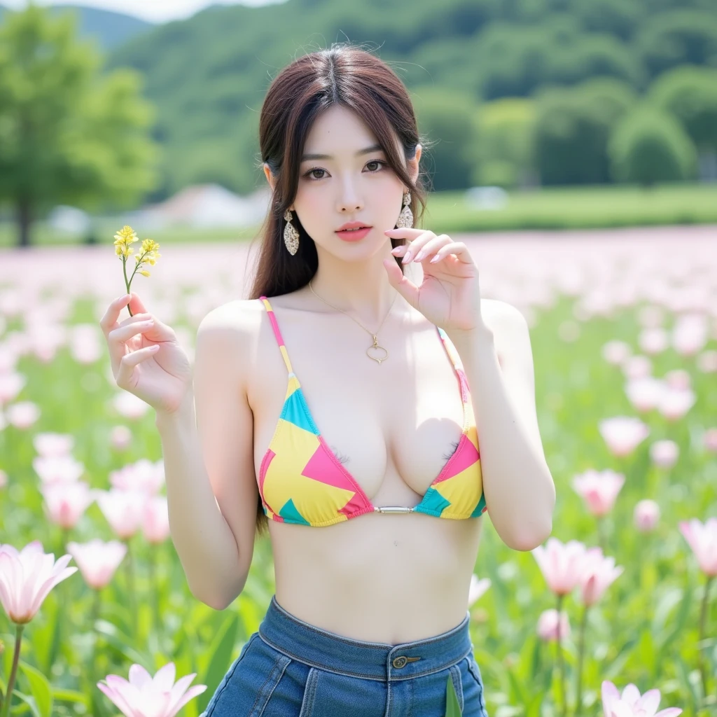 8k、RAW Photos、Highest quality、Super detailed、Super Resolution、Ultra HD、8k wallpaper、Amazing details
((Full body photo))Colorful uniform with black tights riding a bicycle Dynamic A sloppy smile On the way to school
((((Emphasize cleavage))))
(((((Floral panties and bra are visible)))))