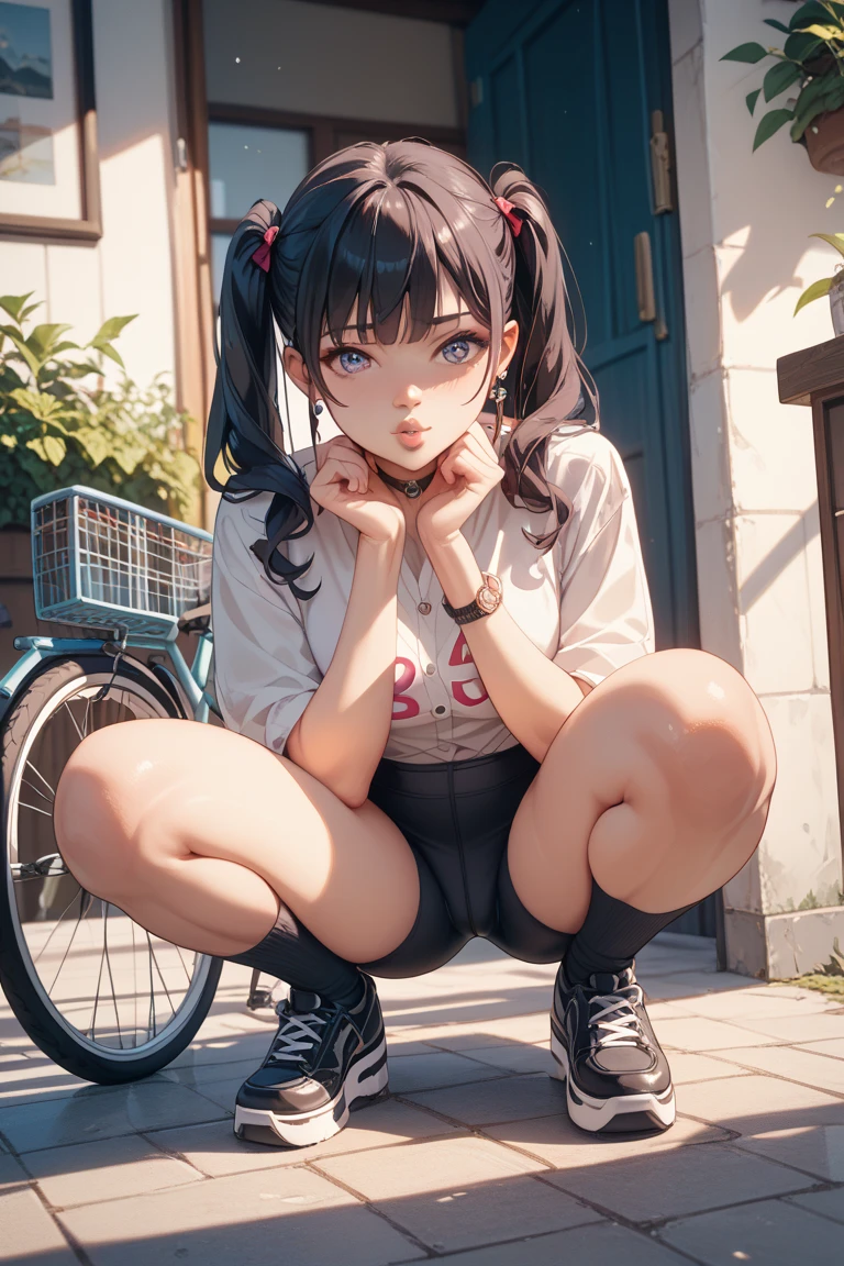 masterpiece, best quality, 1 girl, detailed beautiful face, miniskirt, squatting, outdoor, (peeing), embarrassed, nsfw, spread legs, (((crying))), open mouth, short hair, waved hair, twintail, waved mouth, 10 years old, off shoulder t-shirt