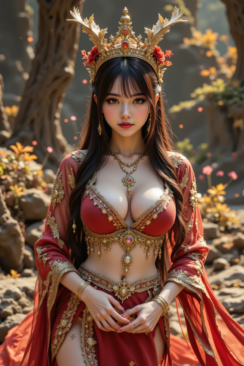 (heavy breasts)、top-quality、​masterpiece、超A high resolution、（metal white dragon armor）、(((Colossal tits))),dragon armor、(((Detailed Micro Bikini))),(Wear a beautiful crown made of intricate gemstones),(Photorealsitic:1.4)、Raw photo、女の子1人、(((Random hair))、(((Take different poses)))、glowy skin、(((Chinese Dragon)))、Intricate and ornate hair ornaments、（Gorgeous Jewelry Necklaces）、（Mystical expression）、（Full Body Angle）、((Light red hair)),（Fight big dragons）、（metal metal bikini）、(((Sahara desert background)))、Precipitous cliffs)、((super realistic details))、portlate、globalillumination、（sexypose）、Shadow、octan render、8K、ultrasharp、Colossal tits、Raw skin is exposed in cleavage、metals、Details of complex ornaments、Japan details、highly intricate detail、Realistic light、CGSoation Trends、Blue eyes、radiant eyes、Facing the camera、Toostock、（Full Body Angle）、（veils）、(((desert background)))、highcontrast、((Inside the oasis)),blue open sky、Sky Blue Sky、