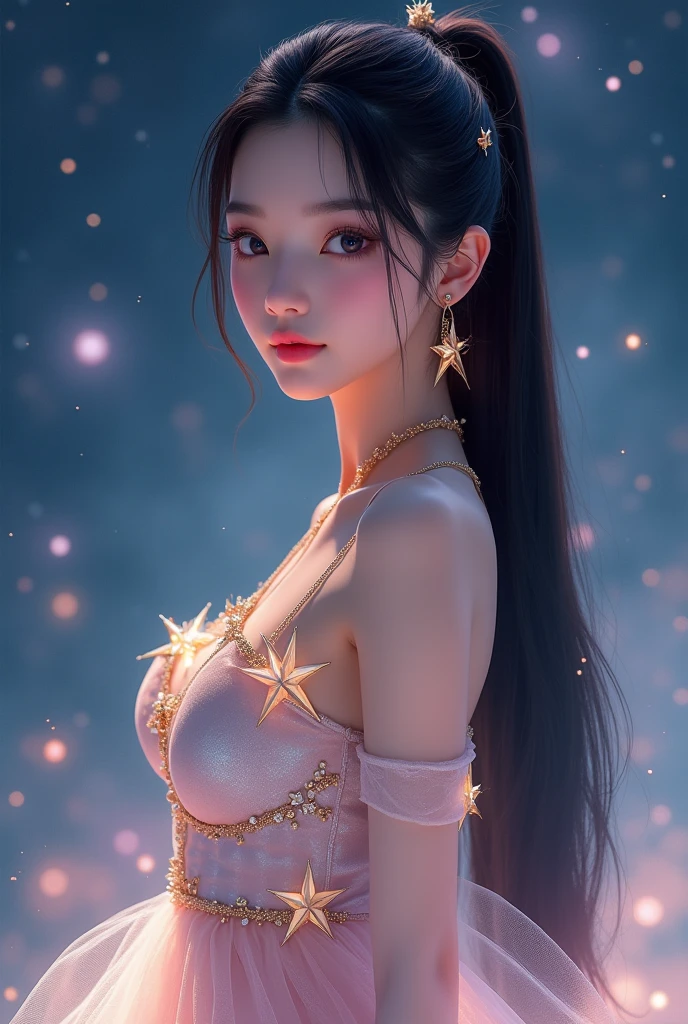 4K Ultra HD, masterpiece, A girl with a magical aura, Nice face, Long Hair, Shiny Hair, fine grain, Glossy Lips,, Aura around the body, Magical Effects, Spreading white light, Cosmic elements and ethereal atmosphere, A mix of bright lights and colorful nebulae, Space Background,, Whitening、(((Naked 1.5)))、See-through、Hair and fabric blowing in the wind、(((1.5)))、(((Dynamic Pose 1.4)))、Bust up photo、(((Feeling Ecstasy 1.85)))、See-through 1.4、Luxurious earrings and necklaces、(((1.5)))、Brown Hair、Open your mouth
