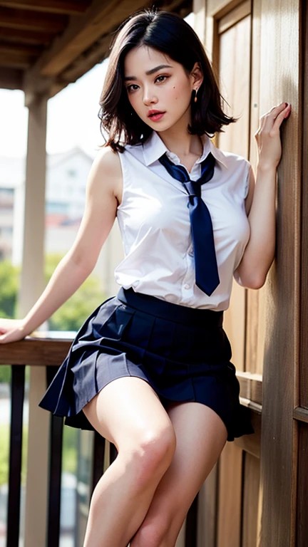 (masterpiece:1.3), (8k, Realistic, RAW Photos, Best image quality: 1.4), Japanese, (1 girl), Beautiful Face, (A vivid face), (short hair:1.3), Beautiful Hairstyles, Realistic eyes, Beautiful Eyes, (Realistic Skin), Beautiful Skin, charm,Big Breasts、School、(Shooting from a distance、Beautiful legs、whole body:1.7)、(Look at this、He turned his body towards me.、front、forward leaning posture、munechira:1.3)、(The bra is slightly visible、Brasilia:1.3)、(White shirtを着ている、Round Neck Shirt、A shirt with a slightly open chest、White short sleeve shirt、White shirt:1.8)、(Cleavage:1.2),smile、smile、Beautiful fingers先、(Japanese オフィス lady,beauty:1.5)、(Black spats、White shirt、Tight shirt、Clothing that emphasizes your body line),(The edge of the bra is slightly visible、Exposed breasts:1.3)、(Hospital room、hospital、Health Room:1.2)、(女子high school student、high school girl、high school student、Wearing a high school uniform:1.4),(Unbutton your blouse、White shirt、White collar付きのシャツ,Cleavage、Teal and grey checked skirt、Fine plaid、Plain Shirt、無地のWhite shirt、Plain collar、White collar、The bra is slightly visible:1.7),(Lace bra、Wear a skirt made of material other than lace、レース素材ではないWear a shirt:1.5)、Sitting、(I can see your pants、Lace panties、I can see your crotch:1.6)、Anatomically correct、(Wear a shirt、Wearing a pleated skirt:1.8)、(Put on a shirt、Tucking the shirt into the skirt:1.3)、(Anatomically correct手の構造、Anatomically correct指の構造、Delicate fingers、Beautiful fingers、Delicate fingers)、(White shirtを着て、White collar shirt、White Sleeve Shirt:1.5)、Well-proportioned face、cute、beauty、good looking、Balanced