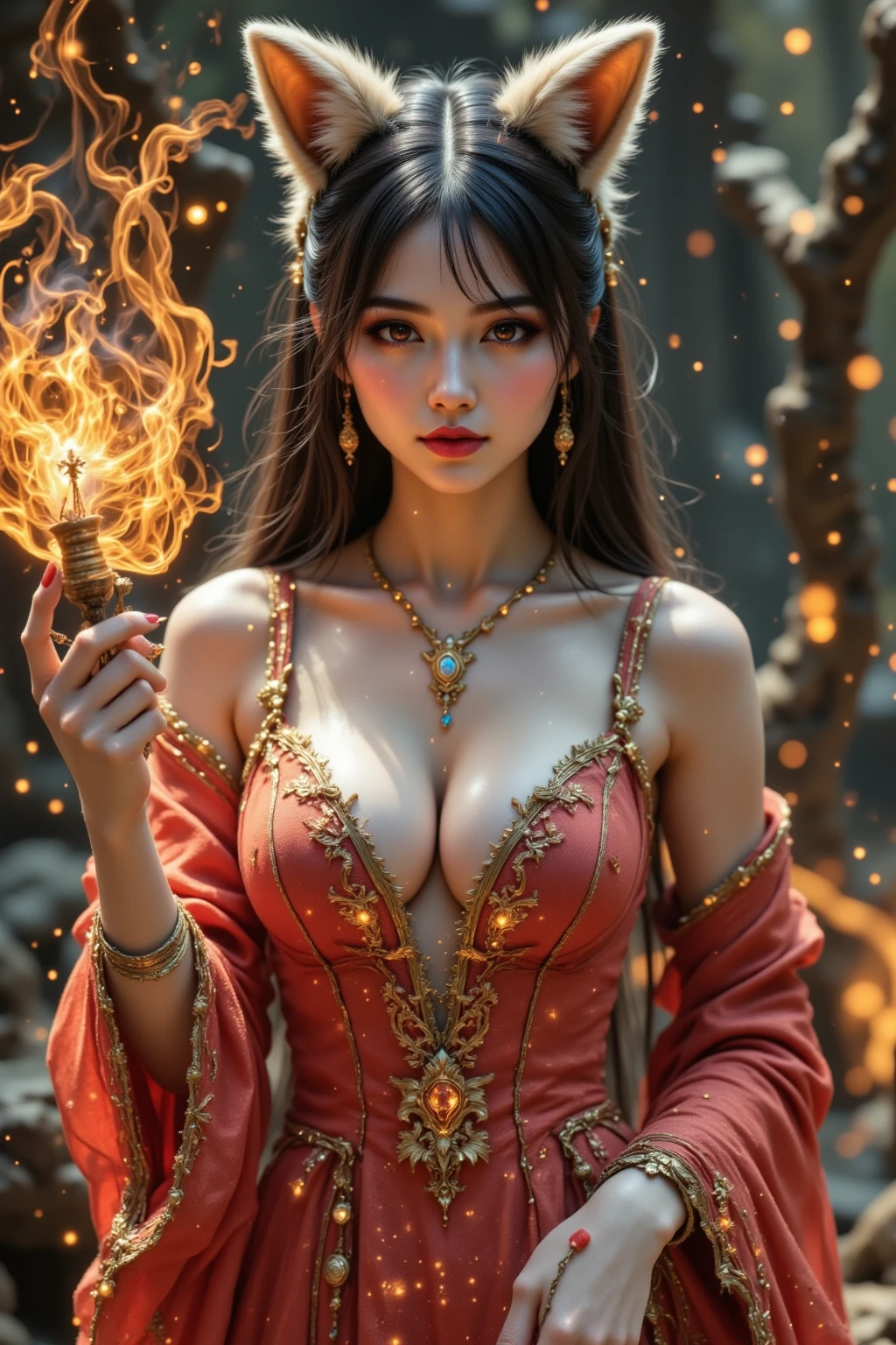 orange tone, spirit of flame, burning flame, Scorching Magma,goddess of fire, Raging flames, Goddess of Wrath, 4K fantasy art, Written by Gene Jay., fantasy art style, 2. 5D CGI Anime Fantasy Artwork, epic fantasy art style hd, Epic fantasy digital art style, detailed fantasy art, Detailed digital 2D fantasy art, Luan Jia and Artgerm, 8K fantasy art, sharp outline, very fine and beautiful eyes, Beautiful and delicate blue eyes, pretty much beautiful face, unparalleled beauty, masterpiece, highest quality, perfect angle, perfect composition, best shot, official art, cinematic light, very beautiful and fantastic scenery, chivalry dream, sense of presence, Michael'S letter, Christoph Huge 、Ultra-precision coating, luminism, art by Carne Griffiths and What a bone concept art, 4K resolution, Fractal isometricdetailed bioluminescence , 3D rendering, octane rendering, intricately detailed , cinematic, Trending isometric surreal cover photos、art station'amazing full color, handwritten, Defining a hit , cinematic,amazing background, abstract beauty,stand, approaching perfection, pure form, golden ratio, minimalistic, unfinished, concept art, Written by Brian Froud、khan griffith、What a bone、john william waterhouse, intricate details, 8K post production, High resolution, hyper detail, art stationのトレンド, studio photography, intricate details, Extremely delicate and detailed painting style, Beautiful painting art, greg latkowski, close, women only