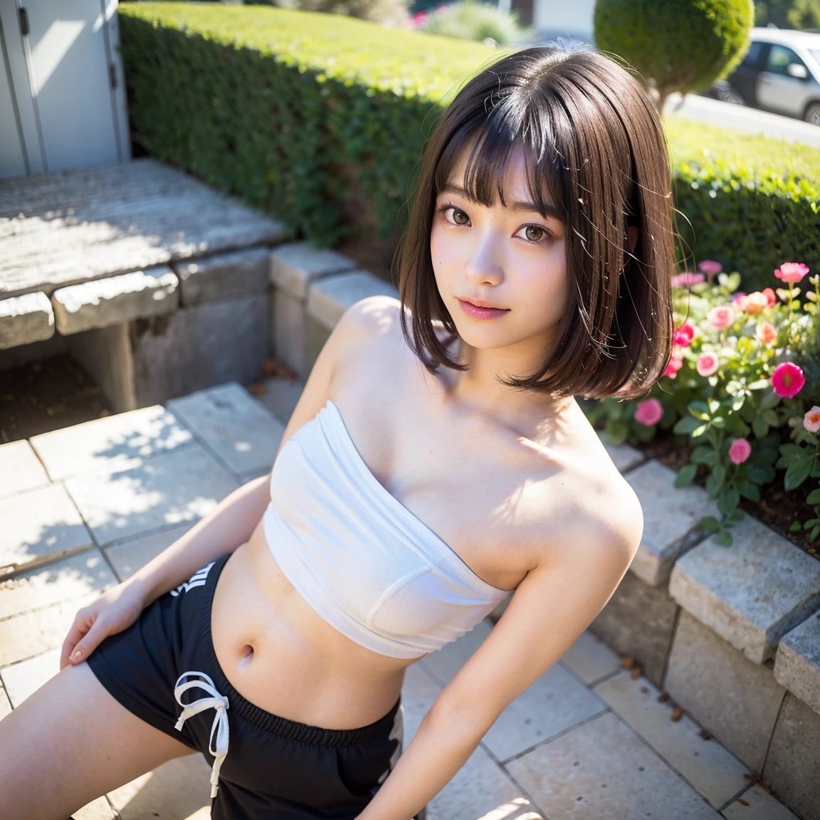 Highest quality, masterpiece, expensive_resolution, One girl, On the body, Tyndall effect, photographのようにリアル,, Rim Light, Two-tone lighting, (expensive detailed skin:1.2), 8K Ultra HD, Digital SLR, Soft lighting, expensive quality, Volumetric lighting, Frank, photograph, expensive resolutionolution, 4K, 8k,Ultra high definition,Medium chest,Black Hair,Bangs,Pale skin,Short sleeve,Summer Festival,smile.Leg spread,Spread your legs,
