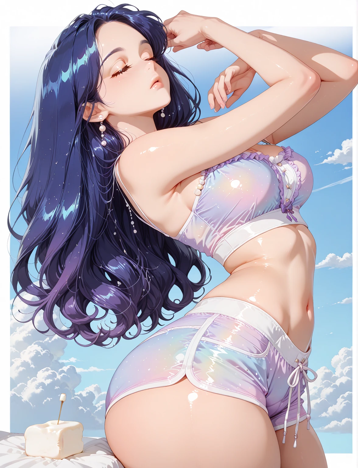 Masterpiece、最high quality、high quality、High definition、High resolution、High detail、Lens flare、Ray Tracing、high qualityのテクスチャー、high qualityの影、Beautiful details、Detailed explanation、Detailed texture、Realistic facial expression、Realistic and colorful、Delicate、Cinematic Light、Side light、Sharp Focus、(1 Girl:1.3)、(Intricate detailakeup、Pure Eros Face_v1:0.5)、(Details Beautiful delicate face、Detailed beautiful delicate eyes、Perfect Facial Proportions、Detailed skin、Charm)、Facial expression during orgasm、Fancy Shortcuts、Beautiful bangs、(Two-tone gradient hair color）、slender、(Upturned beautiful breasts)、(Detailed crotch、Open crotch、Showing off your crotch)、Female juice、Experiencing the best orgasm、(Spread your knees and open your legs)、(Raise your arm and make a peace sign)、White front opening shirt、Crop top、Thighs、Take off、White V-cut、White Thong、See-through、Low-angle composition、Sandy Beach、Beach、(Take a deep breath、Work on this image step by step)