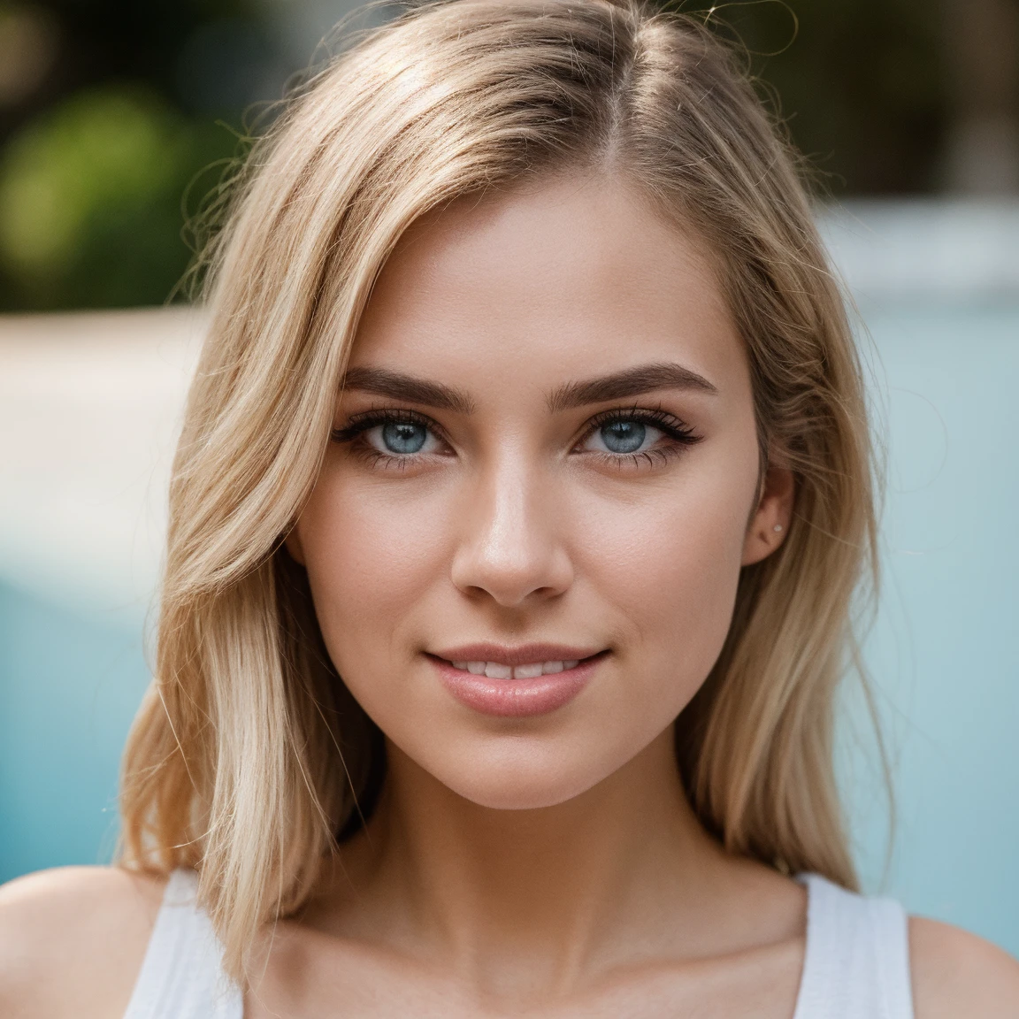 (ULTRA ALTA DEFINICION, LA MAS ALTA CALIDAD, 16K, FULL REALISMO, ROSTRO DETALLADO, OBRA MAESTRA) 22 year old tanned GIRL.. ,Diosa rubia, hermoso cuerpo y cara, ojos verdes, modelo con curvas, hermosa rubia morena, senos masivos, Copa G, shiny ojos verdes, Trasero de burbuja, cuerpo perfecto and symmetrical perfect face, Hermosa chica modelo, CHICA RUBIA, Mujer preciosa, cuerpo perfecto, 22 year old female model, grueso, cuerpo perfecto, Belleza asombrosa, perfil, tan, reloj de arena fisico, looking directly at the camera, Camera shot from chest to head., de cerca en la cara, Toma frontal looking to the camera., looking to the camera, Los ojos deben estar looking to the camera., Slight head tilt, autofoto, autofoto looking at camera, cute autofoto for instagram, Seguro para el trabajo, primer plano en la cabeza, de cerca en la cara, sonrisa coqueta y sensual, mirada provocatiba