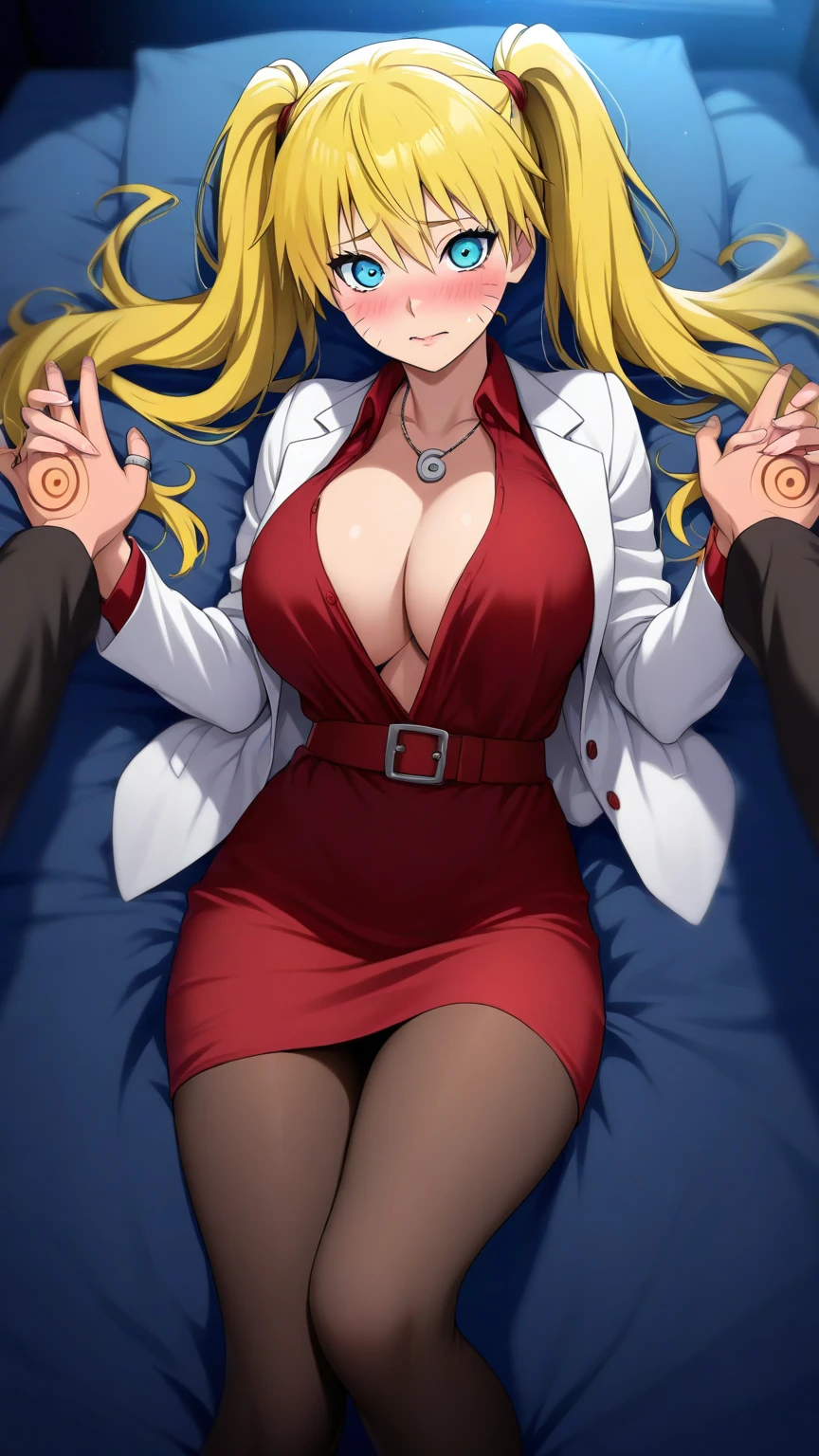 rosalina, crown, red dress, long dress, strapless dress, backless dress, long white elbow gloves, smile, light red lipstick, dark blue eye shadow, makeup, cowboy shot, (((breasts Focus))), (((sexy cleavage))), (1 girl),