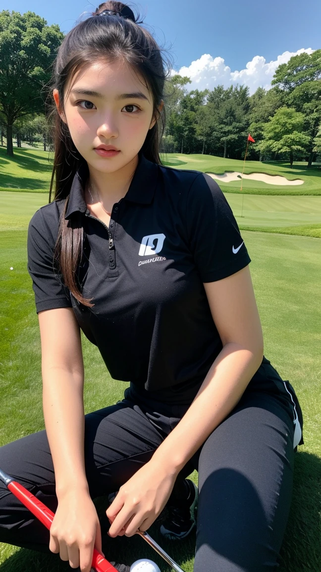 Arav woman poses in a diving suit on a golf course, and shorts streetwear, Sports Fashion Photography, Sports and shorts, Hero Muay Thai Pose, MMA Left Hand Posture, shorts, Sports and Shirt, mina petrovic, mandy jurgens 8 k 1 5 0 mpx, Short stature, Victoria Gavrilenko