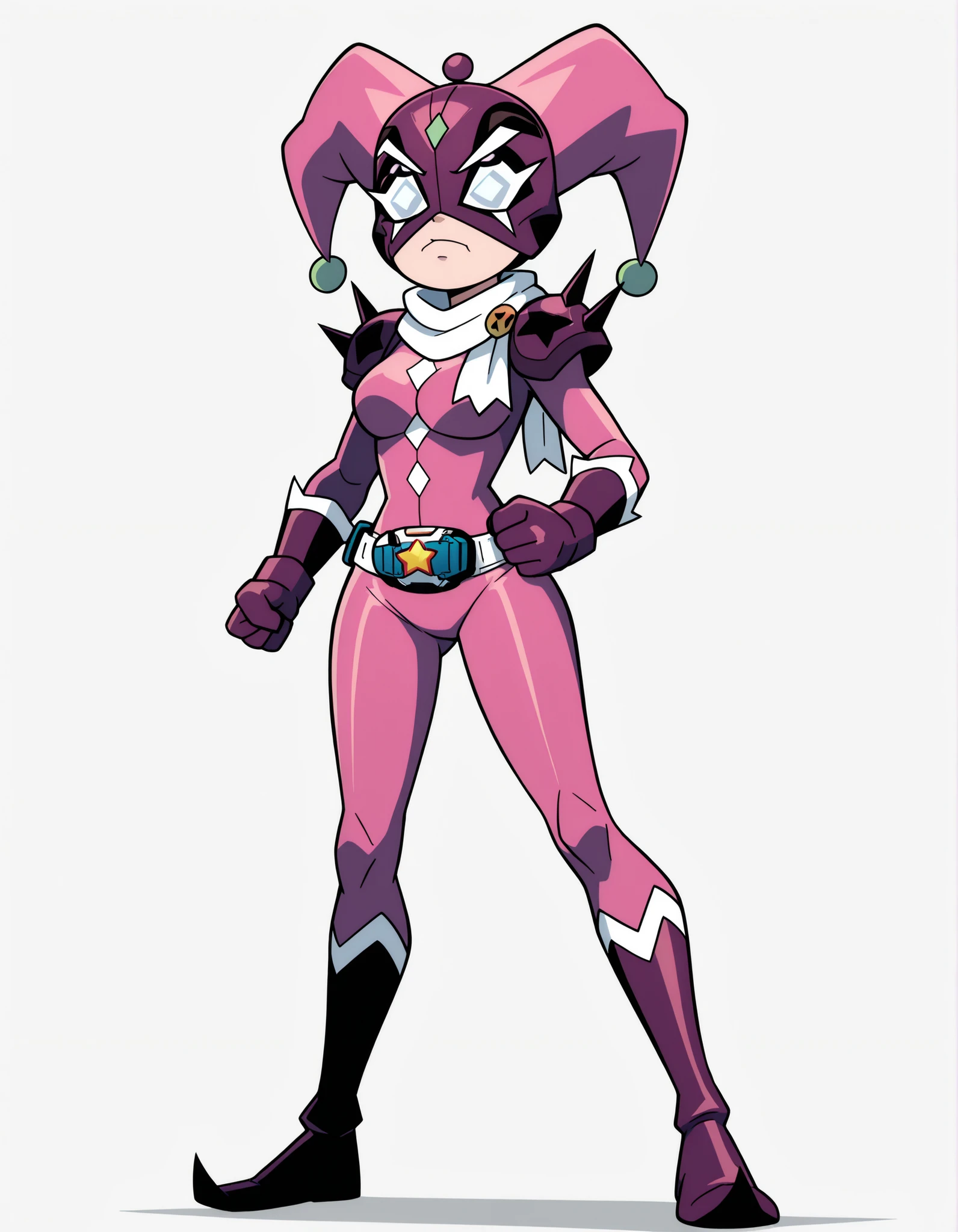 oni,sentai, heroine,superhero, standing, full body, solo focus, smile, open mouth, monstergirl