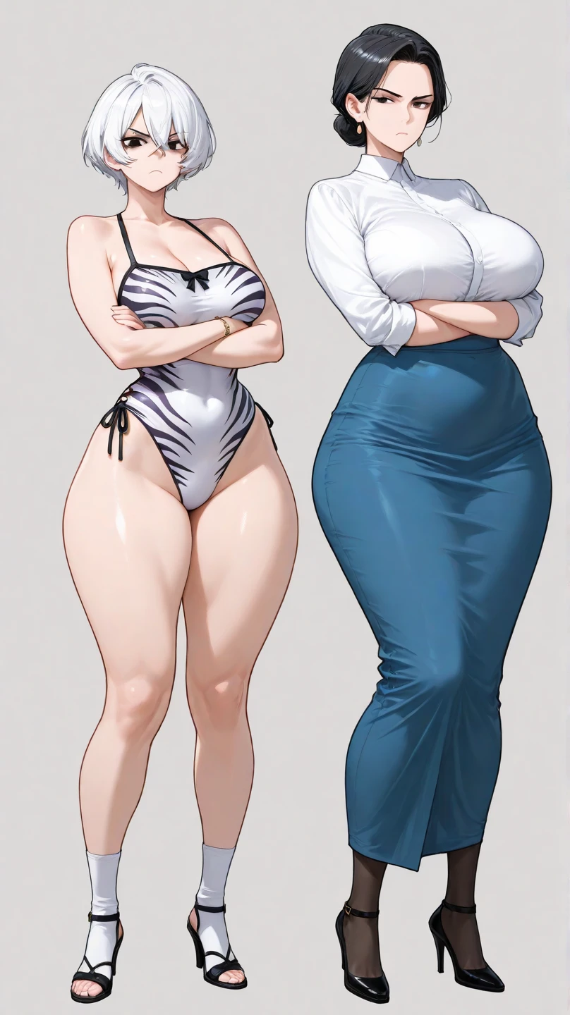 ((whole body)), Action pose, standing, arched back, Line art，Comics Line art，Black and white Line art，Black and White，Mature women, tall，slender body, bowl cut blunt bangs,  Bangs，White bikini, look up, Clear and smooth lines，8k，masterpiece