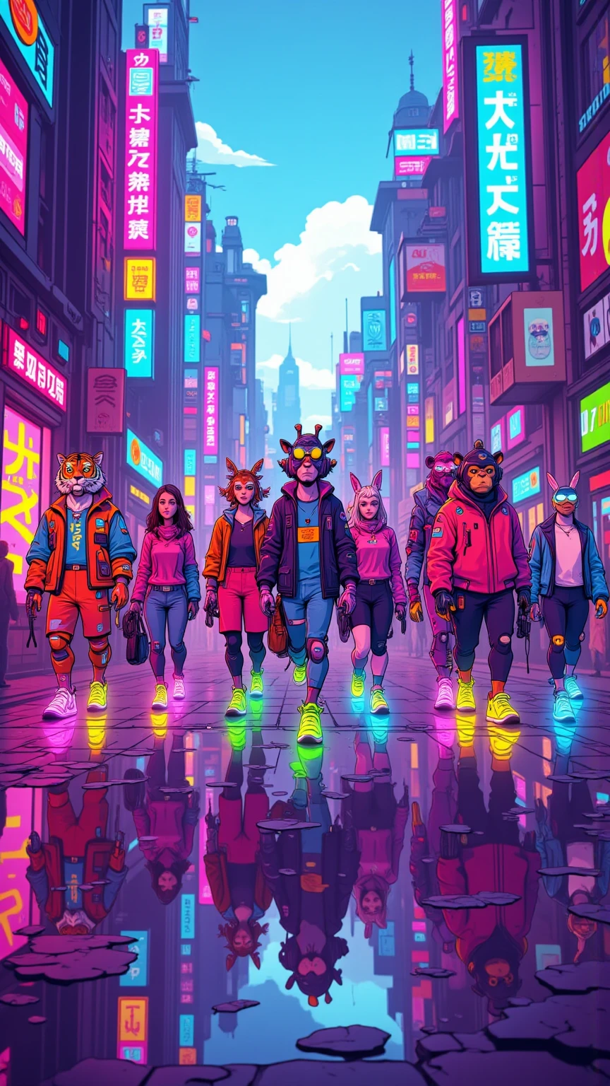 There are many animals of different colors in the crowded city, inspired by Liam Wong, Crowded city, greg beeple, Bipple and Jeremiah Ketner, author:Liam Wong, ( ( ( ( ( dan munford ) ) ) ) ), Colorful crowd, beeple!!, Crowded streets, colorful kitsune city, beeple artwork, beeple |