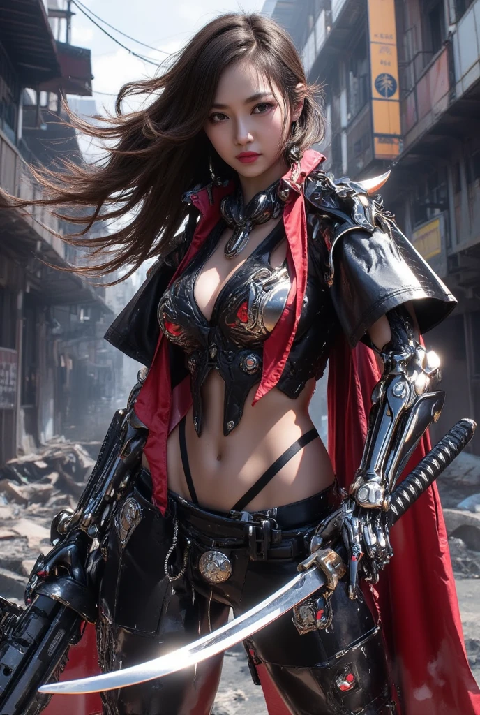 ((​masterpiece:1.4)、(top-quality:1.4)、(reallistic:1.7))、Mercenary troops from another dimension、Cute girl mercenary、Sexy Daughter、1girl in、latex shiny、Latex bodysuit、By Luis Royo、age19、Ultra Ultra Bikini、Looking Back Beauty、Outstanding style、Slender Abs、beauty legs、Beautiful ass、A detailed eye、Raw photo、red-lips、Red high heels、a choker、a necklace、耳Nipple Ring、
