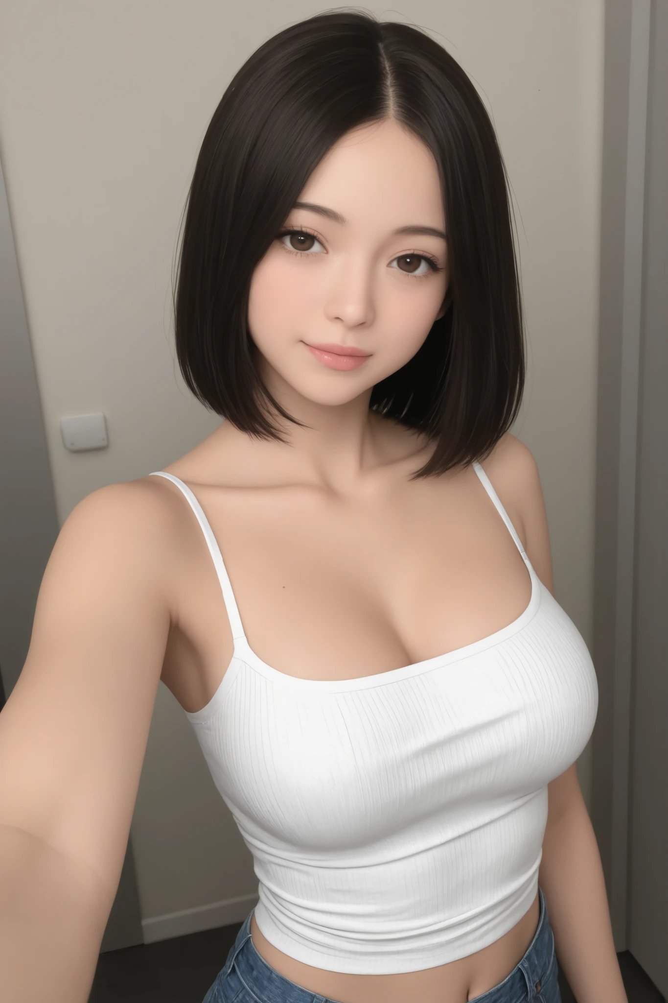Upper body naked、Bust fully exposed、Pink nipples in full view(highest quality,Hyper HD, Tabletop, 16k,Very detailed),Face like goose eggs,Japanese white-eye,Long eyelashes,Exquisite(Live-action realistic style),Very beautiful face,Realistic Light and Shadow,Distinct facial features,Milky skin,Fair skin, Skin with attention to detail,Realistic skin detail,Pores are visible, body,full body Esbian,(Flowing hair), Smoothness,Beautifully decorated,Extravagant space,Browsing Caution:1.07、(Natural Breasts),Make eye contact with the audience, bangs,big,Fashion Show Beauty, スリムなbody型, (Her simple white dress fell down, exposing her entire chest from above.), (Give your viewers a friendly smile), On the runway at a fashion show, (The seats are dark.,The stage is bright), blue eyes,Model walking,Cowboy Shot