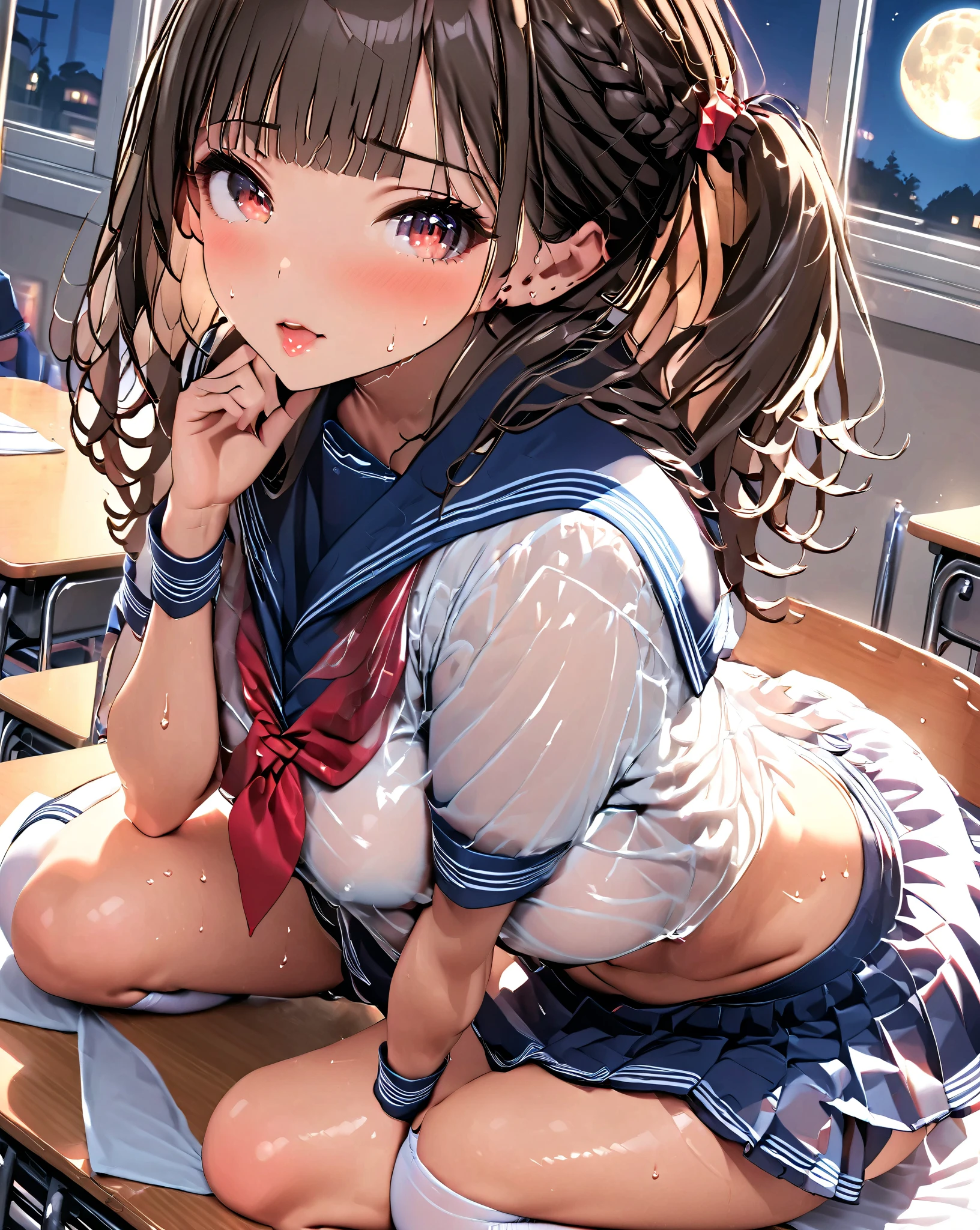 anime girl sitting on the floor in a classroom with a blackboard, a hyperrealistic schoolgirl, beautiful anime high school girl, realistic , hyperrealistic , seductive anime girl, smooth anime cg art, anime moe artstyle, beautiful anime girl squatting, school girl, cute anime girl, attractive anime girl, cute , anime girl