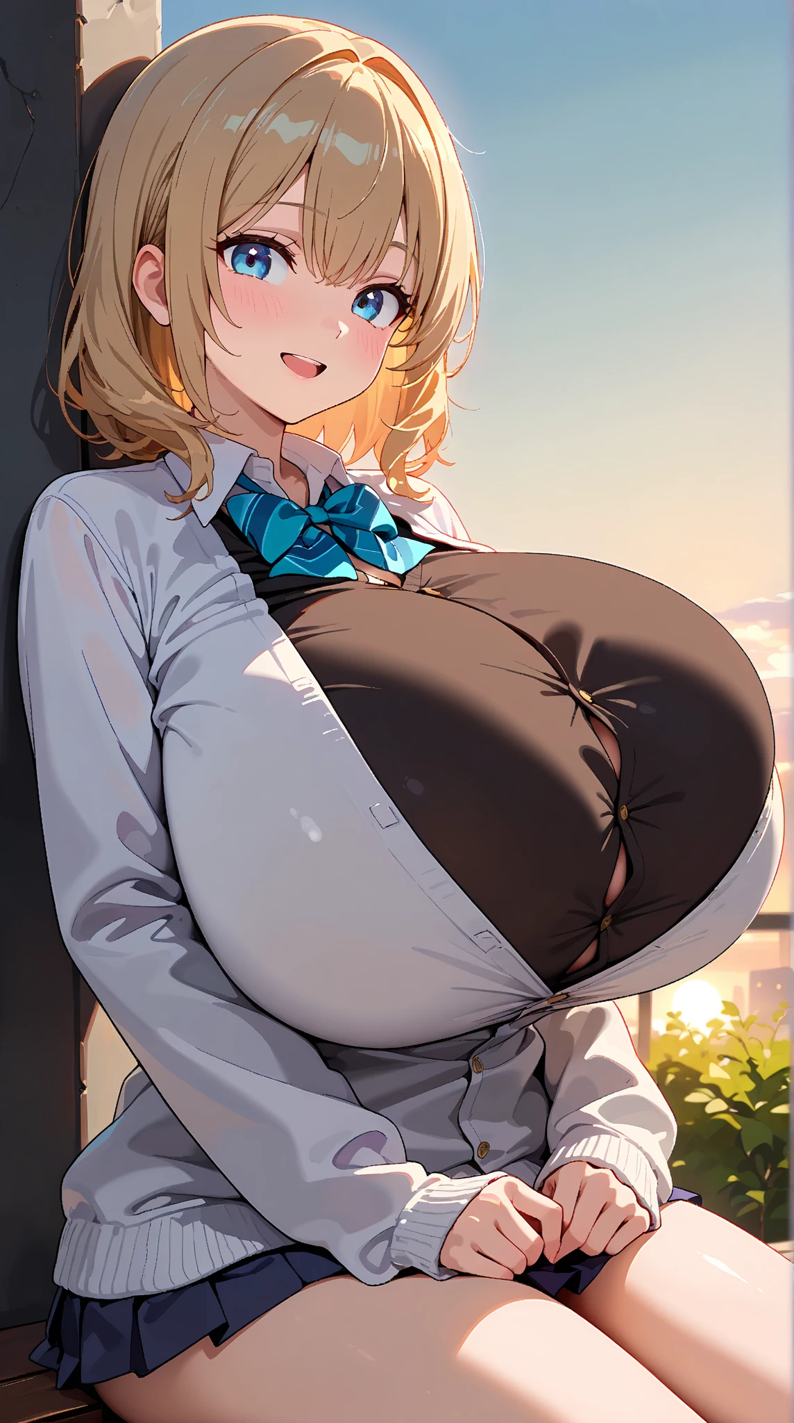 bursting breasts,1girl,solo,gigantic breasts, upper body, outdoors<lora:bursting_breasts:1>