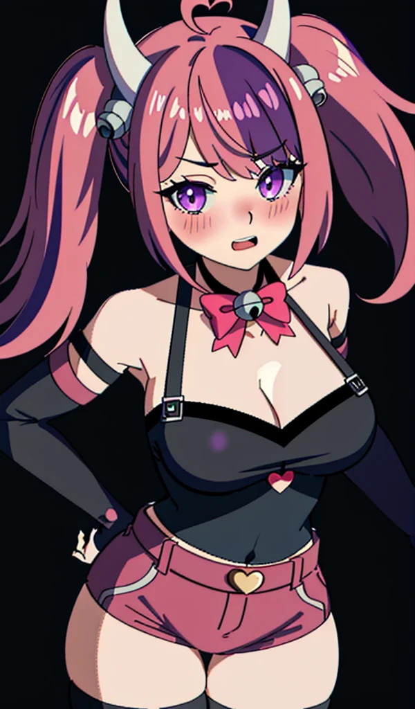 girl, (goth,dark,eyeliner:1.1), Dwarf, (Futuristic,Desert Background),Plump,Very Small Breasts,Standing in an s-shape,Medium Hair,Pigtails,(lilac Corset,indigo Lace skirt:1.3),fate/stay night,Full Swimsuit ,(masterpiece,detailed,highres:1.4)