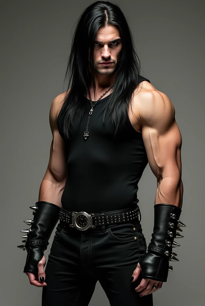 ((Best quality)), ((masterpiece)), (detailing), ((perfect face)), ((half of the body)) Perfect proportions, he's a bad guy, 28 years old, he has disheveled curly chocolate long hair, blue eyes, cool, he's sexy, he has a lot of piercings, he is dressed in black leather, he has tattoos on his arms, he wears tight trousers and army boots, he wears accessories with spikes, he is against the background of a night city ((perfect face)) full-length+, disheveled curly chocolate long hair, tall, sporty, athletic, handsome.
