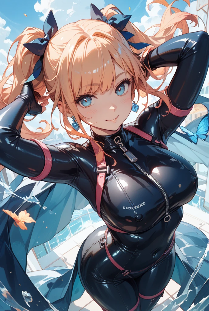 a detailed masterpiece portrait of a beautiful blonde woman with green eyes wearing a racing suit, extremely detailed face and figure, long hair, photorealistic, professional lighting, vibrant colors, cinematic composition, big breast, sensual Perfect body