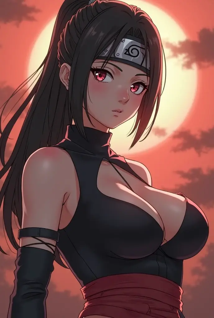 Nar_Kurenai_Yuhi，Forehead Protection，bandagens，corpo inteiroesbian，olhos vermelhos，Wariza，Traje fora do ombro，clivagem，peito pequeno