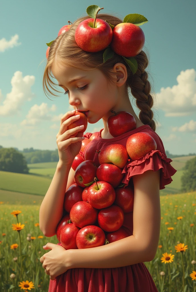 girl CHILD RED HAIR OF STRUTS, HOLDING TWO GREEN APPLES IN FRONT OF HER FACE, HOLDING AN APPLE, EATING ROTTEN FRUIT, A HOLDING APPLE IN HAND, GREEN APPLES, HOLDING MARACAS, WITH APPLE, SLIME, APPLES, SHE IS GUIDING A PEACH, SENTIENT FRUIT, GREEN SLIME, HOLDING EASTER EGGS, PROMO STILL, 3 4 5 3 1, photoshoot