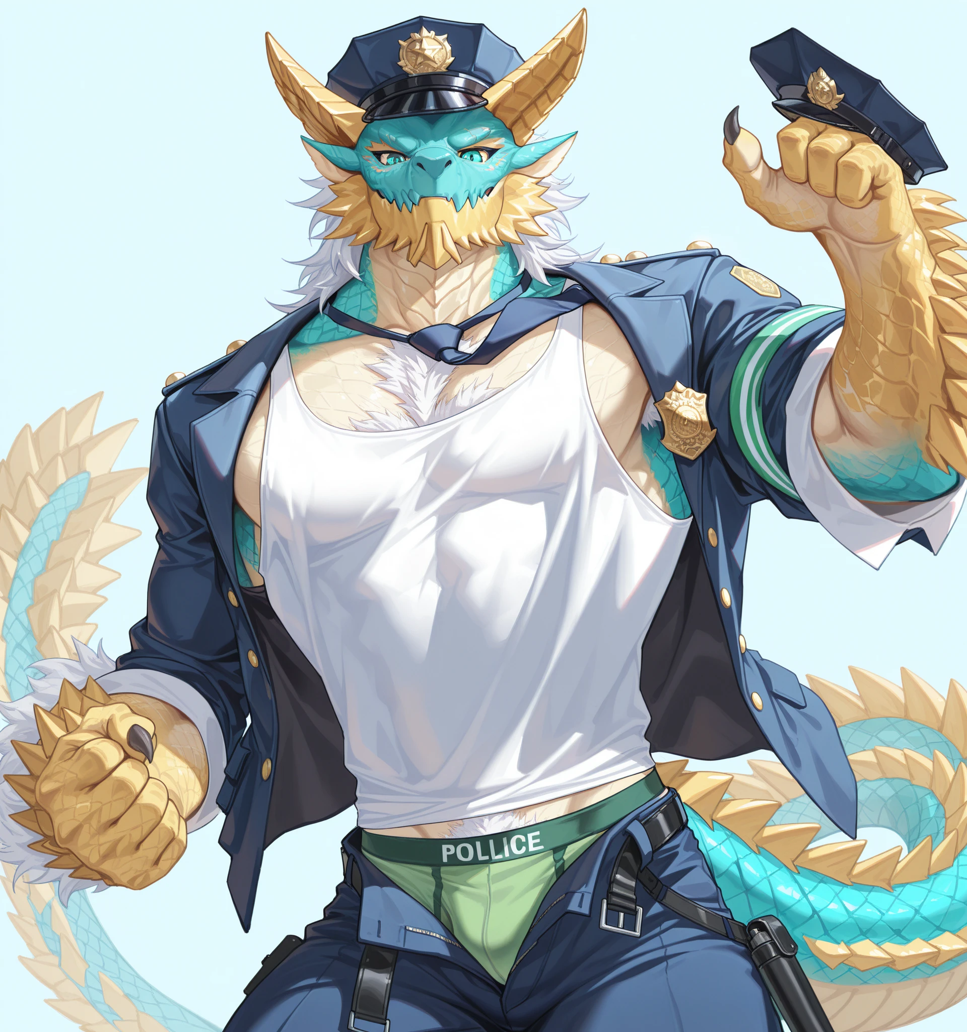 Highest quality、Sexy Baby Lizardman, Skimpy micro underwear、Lizard head、Sweat、Embarrassing、Gay、Western background、Crotch close-up、cute、Leather Handbags、Knee-high socks、Choker of Hearts、White Breath、Licking lips、Drooling、Obscene language、Obscene pose、Sexy Dance、Pink steam、、strip、Sheriff Vest、Angle looking up from below、A magazine cover-style illustration of a man wearing panties、Cowboy hat、Gunman、bed、salute