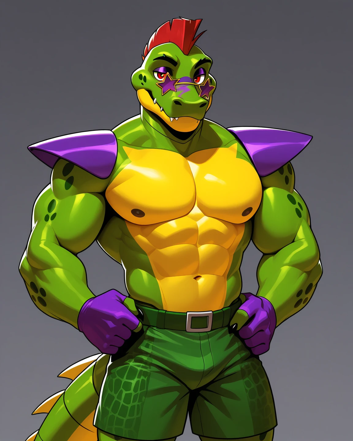 Montgomery gator, muscular, with purple underwear, hot 
