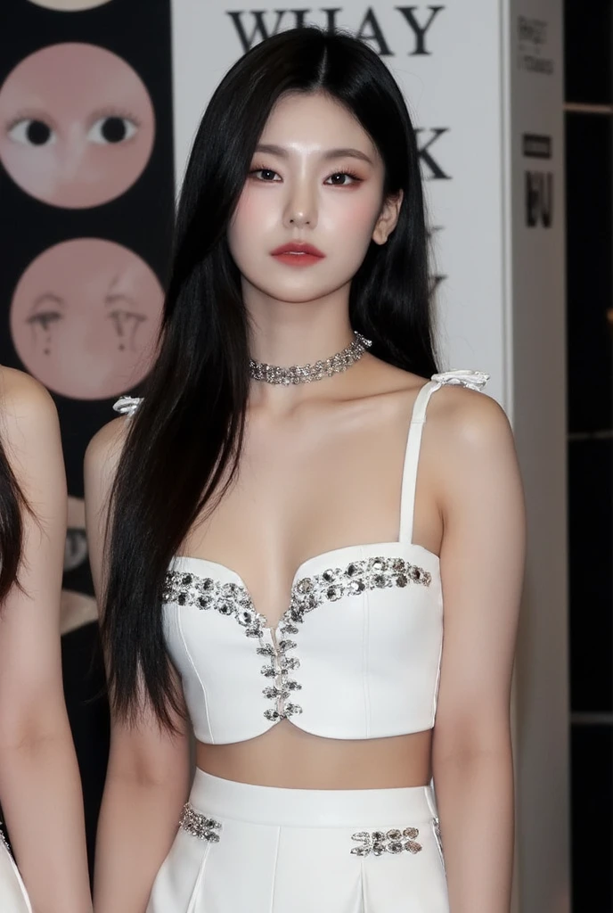 Un primer plano de una mujer con un vestido negro y un collar, gorgeous young mujer coreana, beautiful south mujer coreana, muchacha coreana, beautiful young mujer coreana, preciosa modelo china, jisoo de blackpink, mujer coreana, beautiful asian girl, Jisoo de Blackpink, retrato de jossi de blackpink, jaeyeon nam, sujetador negro, asian girl, cruel korean gothic girl, korean idol