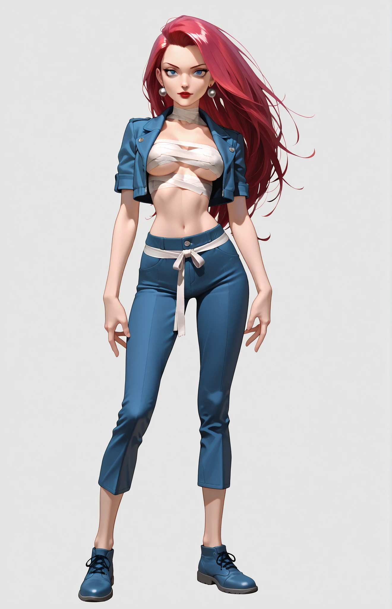 ((((masterpiece, best quality)))), ((33 year old)), (((Curvy))), ((Latina with long red hair)), in ((white tanktop)), ((white high cut panties)), ((Red lipstick)), ((Standing in a messy bathroom)),
(((realistic Action figure, toy close up, detailed figurine)))