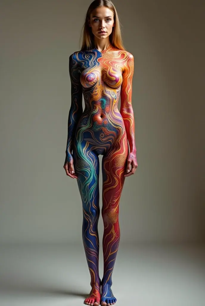 watercolor 1 female,cat , consciousness muted colored bodysuit mixed media by Nicola Samori , non-objective,