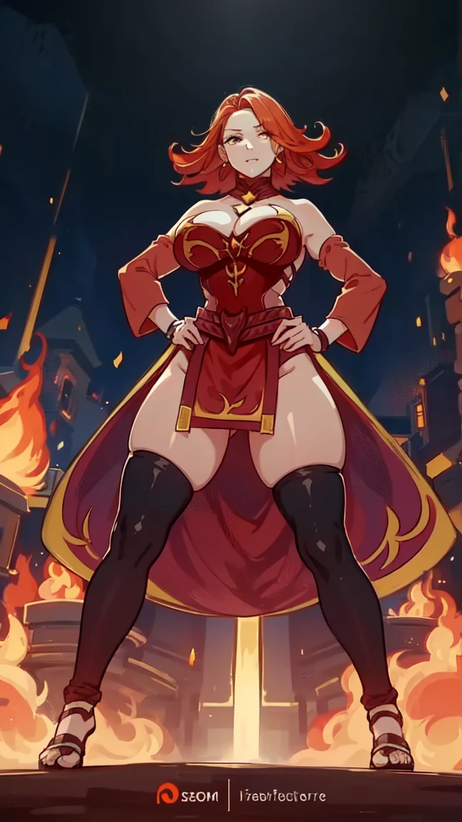 masterpiece, best quality, 1girl, azula, closed mouth, smirk, makeup, cleavage, (sports top, short shorts, black shorts), wide hips, sitting on a throne, red throne, legs apart, lipstick, looking at the viewer, fire, simple background