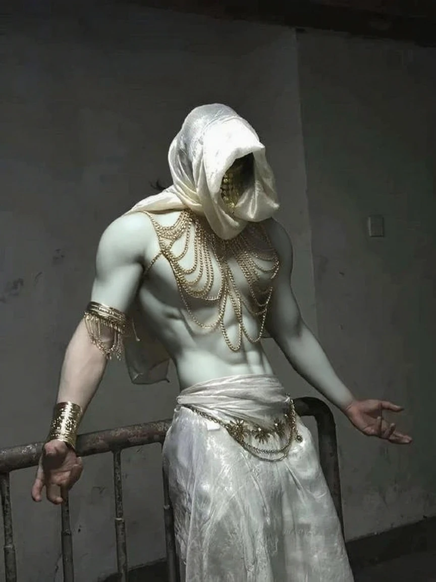 masterpiece, Best quality, realistic、a handsome ghost , Flawless anatomy、shirtless., ideal male body、male model