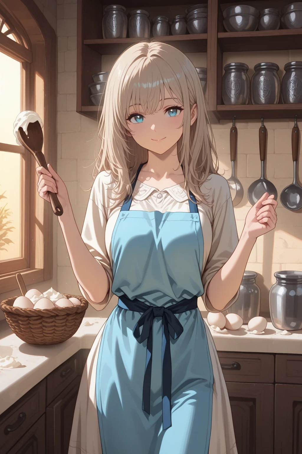 (from below:1.2),(from side:1.2),full body,(highest quality:1.5),(8k,masterpiece, top quality, best quality,beautiful and aesthetic:1.2,professional illustrasion:1.1,ultra detail:1.3,perfect lighting),extremely detailed,highest detailed,incredibly absurdres , highres, ultra detailed,intricate:1.3,(Alchemy Workshop:1.4),A girl mixing,Medicine in many small bottles,colorful:1.4,zentangle,(1girl),(finely detailed beautiful eye: 1.2), (beautifull detailed face), ( :1.1), (pointed :1.0),(highly detailed beautiful face and eyes,firm ),real skin,((brown hair,long pony tail hair)),thin pubic hair:1.3,cute,lovely,17 years old, learning to make a pancakes cooking, alchemist costume,smile,in the kitchen,smile, weak smiling,(with sparkling eyes and a contagious smile),open mouth, Looking at Viewer,
