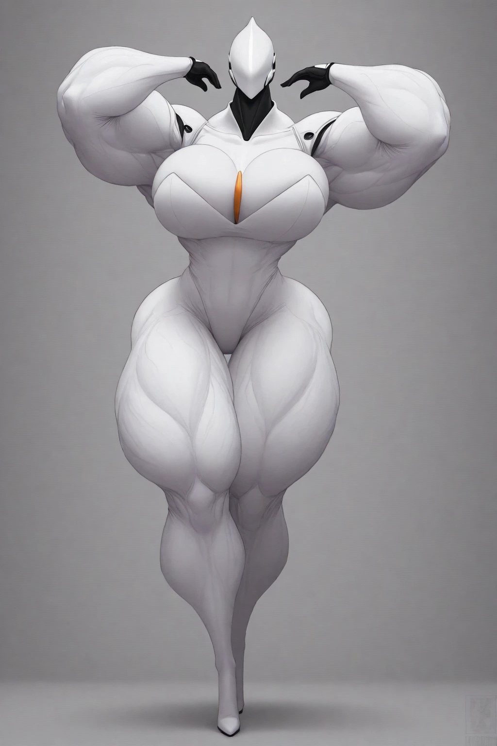 (masterpiece), (best quality), ((Nicki Minaj)), makeup, (brown skinned female), ((small breasts:1:1)), hair with bangs, ((spider-gwen suit)), ((grey background)), (full body) ((dynamic pose)) contoured