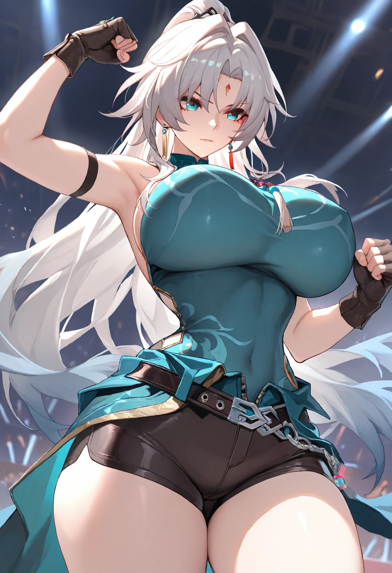 (long hair, silver hair:1.3), purple eyes, hair ornament, pale skin, curvy, anatomically correct, heavy breathing, huge breasts, mature female, evening gown, halterneck, criss-cross halter, "glow effects, godrays, Hand drawn, render, 8k, octane render, cinema 4d, blender, dark, atmospheric 4k ultra detailed, cinematic, Sharp focus, big depth of field, Masterpiece, colors, 3d octane render, 4k, concept art, trending on artstation, hyperrealistic, Vivid colors, extremely detailed CG unity 8k wallpaper, trending on CGSociety, Intricate, High Detail, dramatic", anime coloring, anime screencap, sweating, steaming body, fog, hollow eyes, purple eyes, looking at viewer, (heavy breathing:1.2), smirk, upper teeth, lips, glaring eyes,