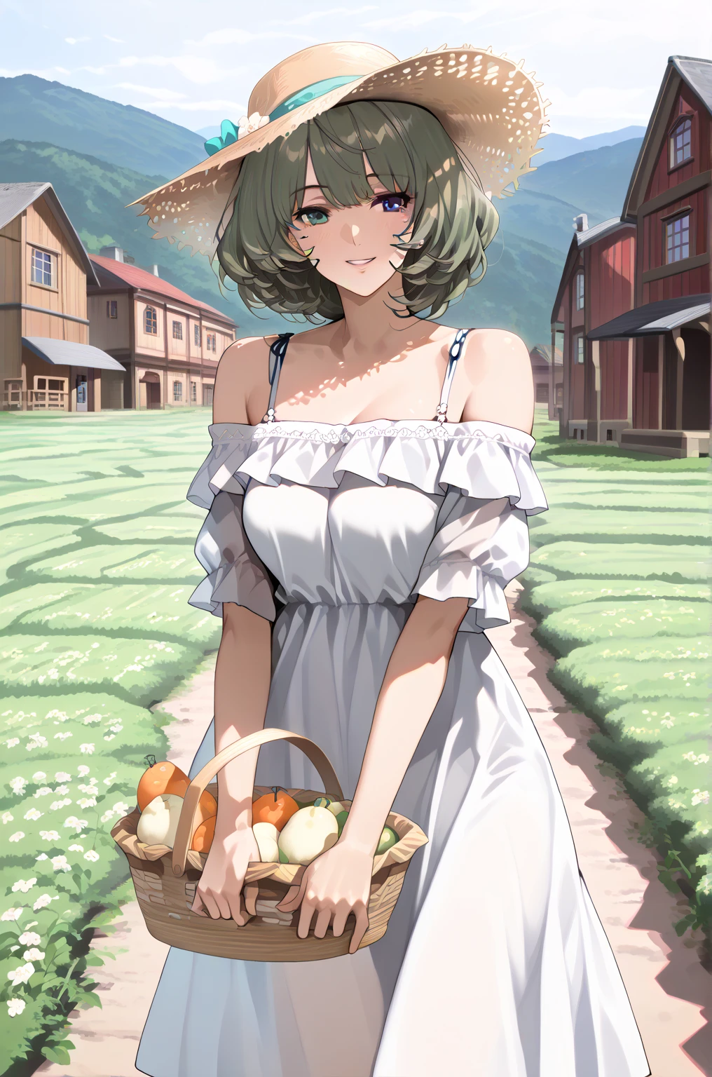 hitenkei style, claude monet style, oil painting, grape farm, vineyard, carrying basket, southern italy, ((topless)), nsfw, masterpiece, summer, 1 girl, erect nipples, intricately detailed, navel, bare shoulders, brown hair, necklace, head scarf, scenery, extremely detailed, bare breasts, puffy nipples, yellow eyes, bare stomach, soaked, medium breasts, arm strap, teen, soft eyes, smiling, armpit, sweaty, happy, half open eyes, lusty eyes, blushing, tied hair, 1 ear visible, side bangs, sleepy eyes, large nipples, lifeless eyes, tuscany, full body, long white skirt, scenery, huge nipples, saggy