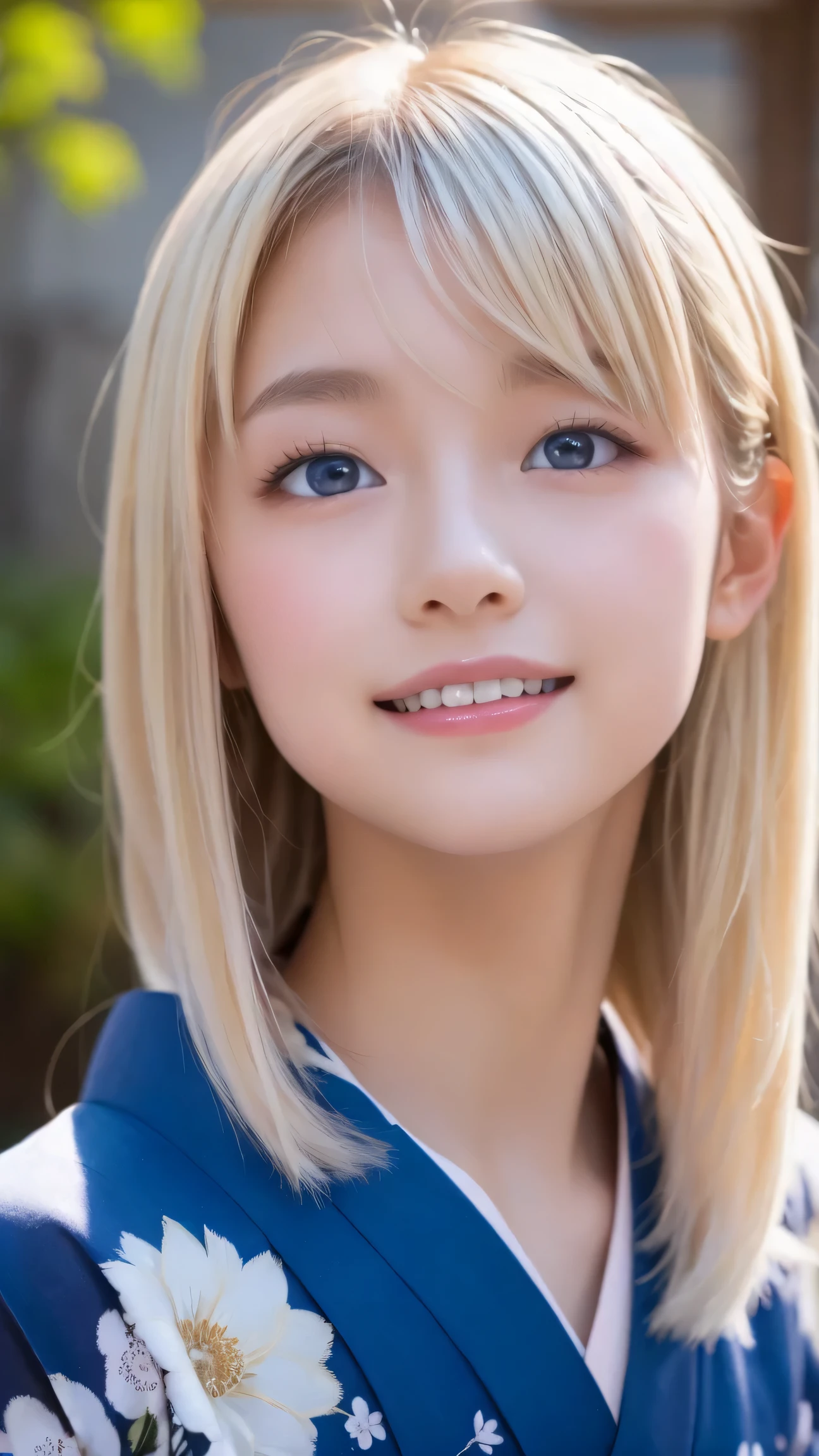 1 girl、smooth skin、(((happy smile)))、gaze towards the viewer、cute girl with beautiful face、（10 year old girl）、long eyelashes 、Delicate、colored contact lenses、very fine eyes、（thin eyebrows）、very very detailed face、Beautiful super long straight silky hair shining dazzling golden color、bright look、blonde girl posing、long golden bangs between the eyes of the eyes,、fair skin with glossy skin、pink cheeks、shiny cheeks、Real Girl、Beautiful girl in shining golden platinum blonde、Beautiful big bright blue eyes