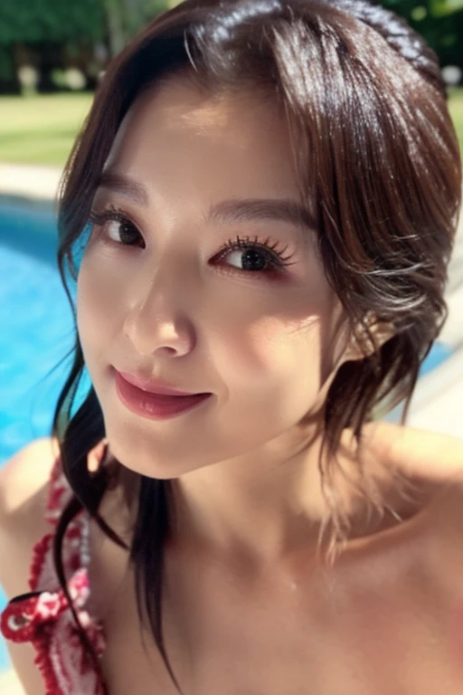 (masterpiece:1.3), high resolution, ultra detailed, extremely detailed CG unity 8k wallpaper, realistic, photo-realistic, RAW photo, beautiful detailed face, pale skin, realistic glistening skin, detailed cloth texture, detailed hair texture, Perfect body, Beautiful Face, accurate, Anatomically correct, Highly detailed face and skin texture, natural neck length, (beautiful hands), (fair skin:1.1), (well-aligned teeth:1.1), (Sweaty skin:1.2), 
BREAK, 
Detailed eyes, symmetric eyes, Light Brown eyes, Double eyelids, Thin eyebrows, (Glossy lips:1.4), ((A face with waiting for a kiss:1.2)), (blush:1.1), (A sparkling small hair accessory:1.1), (beautiful smile:1.1)
BREAK, 
(A classy and Cute girl:1.3), (, , :1.4), 
BREAK, 
medium large , slender figure, firm abs, 
((ponytail, Dark blonde hair, wavy hair, long hair, asymmetric bangs:1.2)),   (looking at viewer), (cowboy shot:1.3), From above, 
BREAK, 
((Standing by window)), (((A view of ocean outside the window at noon:1.3))),