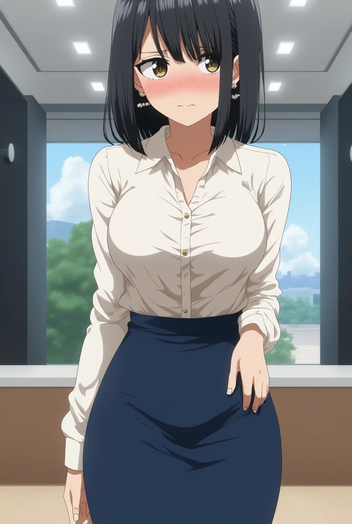 masterpiece, best quality, 1girle,solo, hinata\(boruto\),looked at the audience,light blush, laughing,huge breasts, bouncing breasts,garreg mach monastery uniform,black pantyhose,