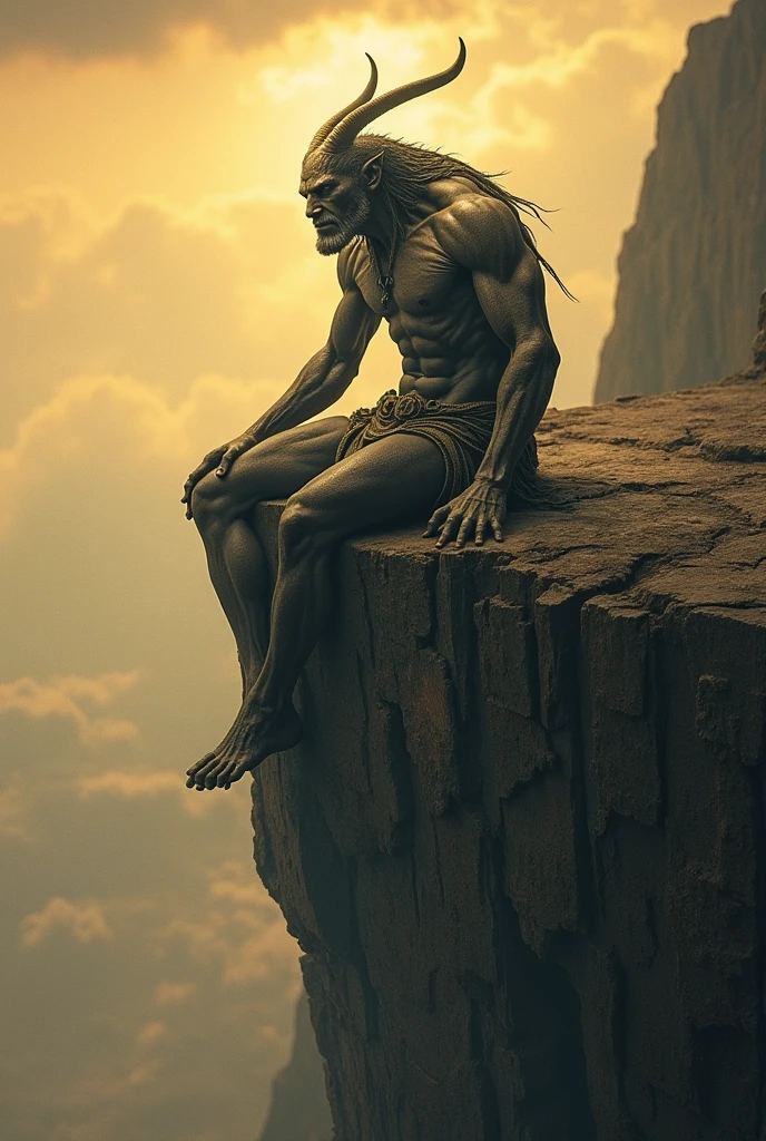 Slave chained to a large rock in the middle of the forest