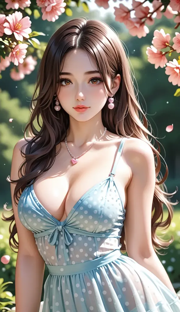 ((((masterpiece, highest quality, High resolution)))), Extremely detailed 8K, in the forest、Overgrown with vegetation、A place where nothing can be seen from the outside、Sexy beautiful 21 year old woman with slim body, long wavy brown hair, Dynamic sexy pose、To the camera, A light smile, Large Breasts、Large and firm breasts、Very delicate and natural face, Very delicate and natural eyes、Wearing a tank top, chest is wide open, I can see your chest, Pink nipples sticking out、shine, Very sweaty, Sexy long legs,Hair blowing in the wind