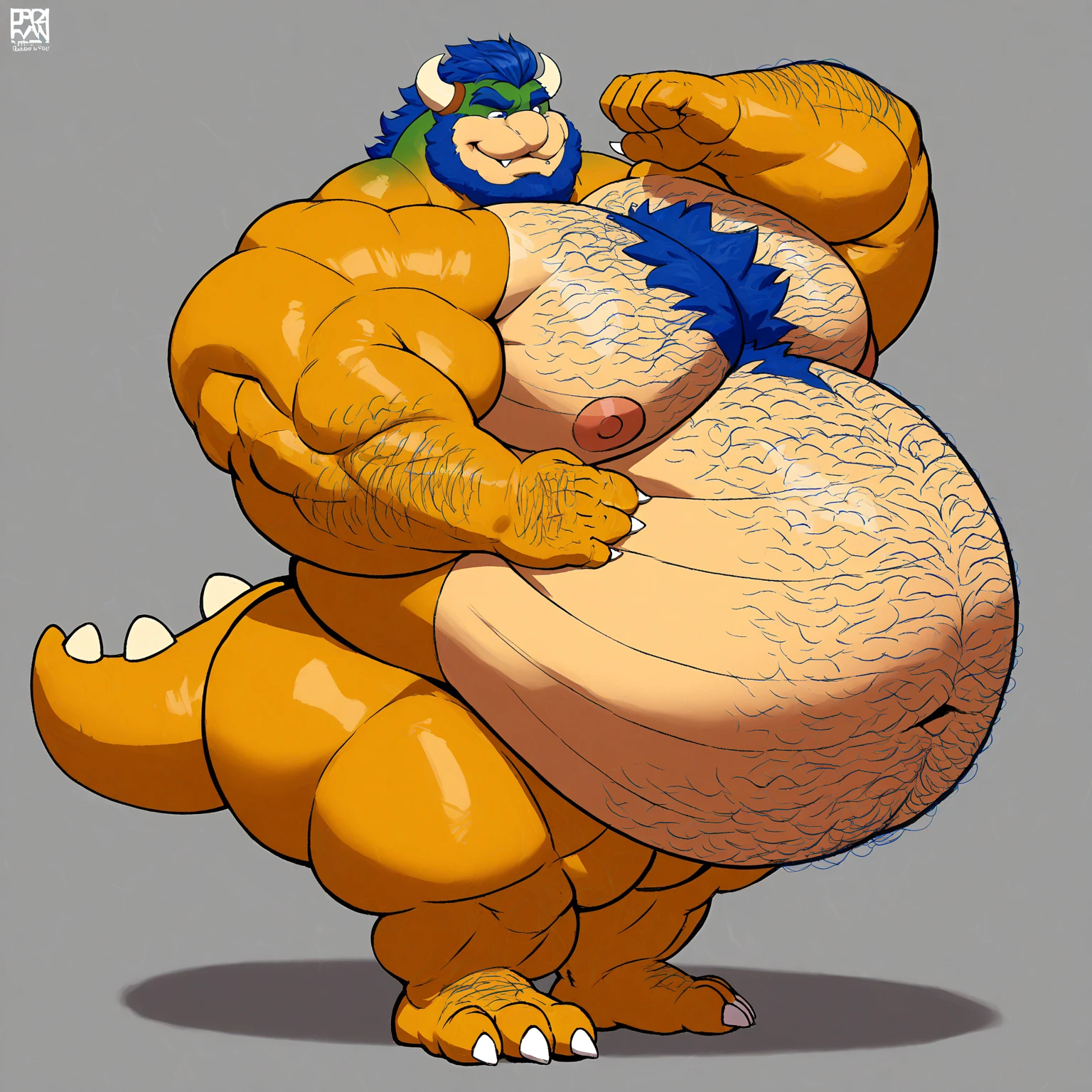 NSFW, 4k, masterpiece, daddy is aroused by his huge expanding belly, precum, detailed scales, muscles, by Marlon cores, low angle, big cock, big balls