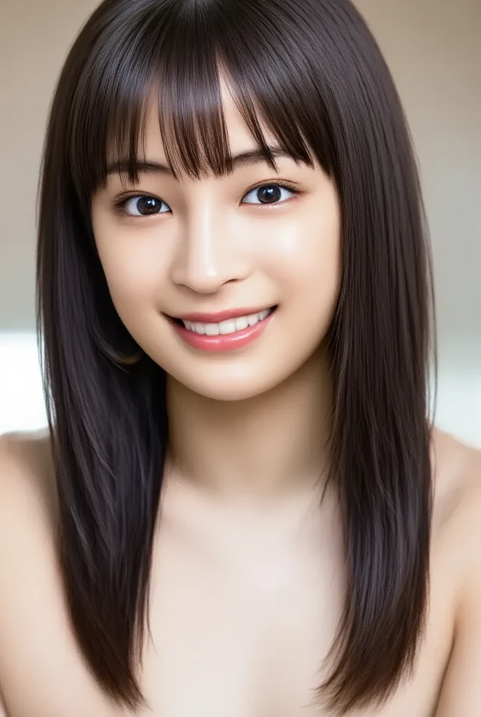 masterpiece,best quality,(Japanese ),((Beautiful girl)),cleavage,(perfect body beauty:1.2),(shy smile),beautiful teeth,(Blurred background of brick buildings),