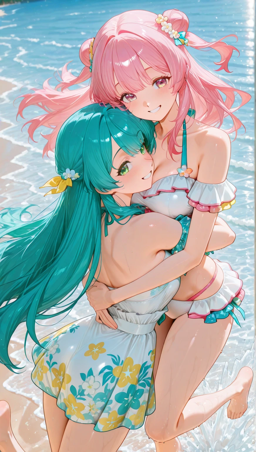 femele,,((())),(((Nariko Saten)))(Kuroko Shirai)(((Two people hugging each other and putting their breasts together))(((smil))),stares at the camera,(((maikurobikini)))swimming pools,Best Quality, masutepiece, Extremely detailed, High resolution, 4K, Ultra High Resolution, Detailed shadows, Perfect Light and Shadow,