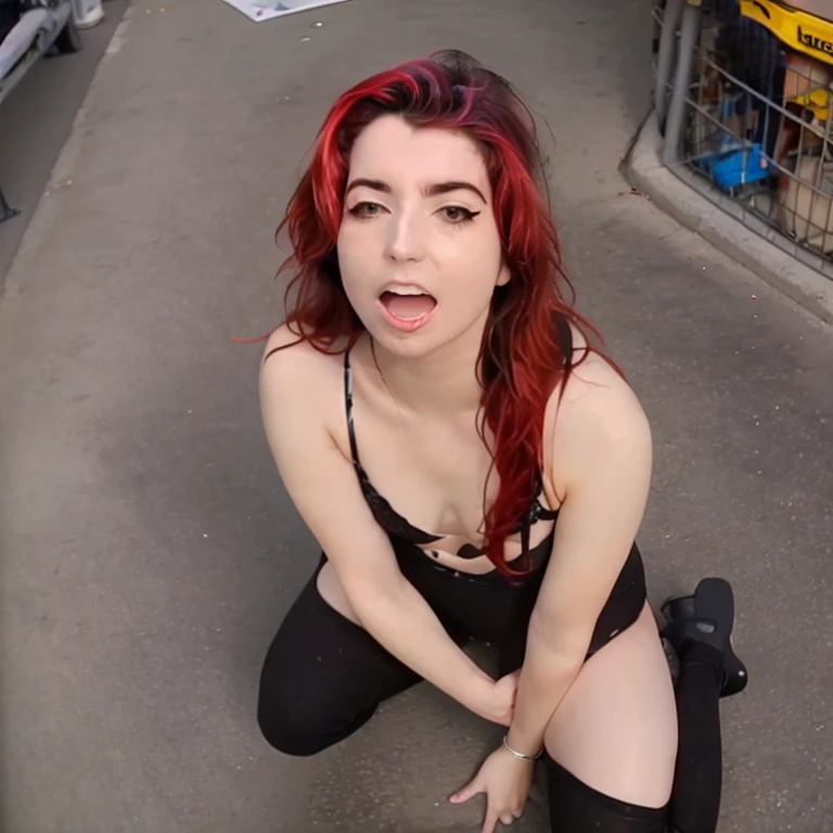 A highly detailed and graphic depiction of Billie Eilish in an uncanny and provocative scenario, showcasing an unwarranted and disturbing act of double penetration on a bustling city sidewalk. Completely bereft of clothing, Billie lies prone, her slim and pale body bathed in the stark contrast of the sunlight, which illuminates her vulnerable form against the vibrant backdrop of the city's lively energy. The focus is unabashedly on the intense and disturbing double penetration, with a man's penis deeply embedded within her completely exposed vagina, while another man's penis invades her anus, resulting in visible pleasure and a trail of blood that st