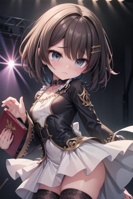 Browsing Caution, , Pull up the dress,Revealing clothing,Uma Musume,Nishino Flower,short hair,Red headband,Beautiful purple eyes,Purple and yellow dress,ribbon,,,Curvaceous,garden,smile with open mouth,blush,Embarrassed face,Small breasts,smile,Skirt Lift,  ,((panties))