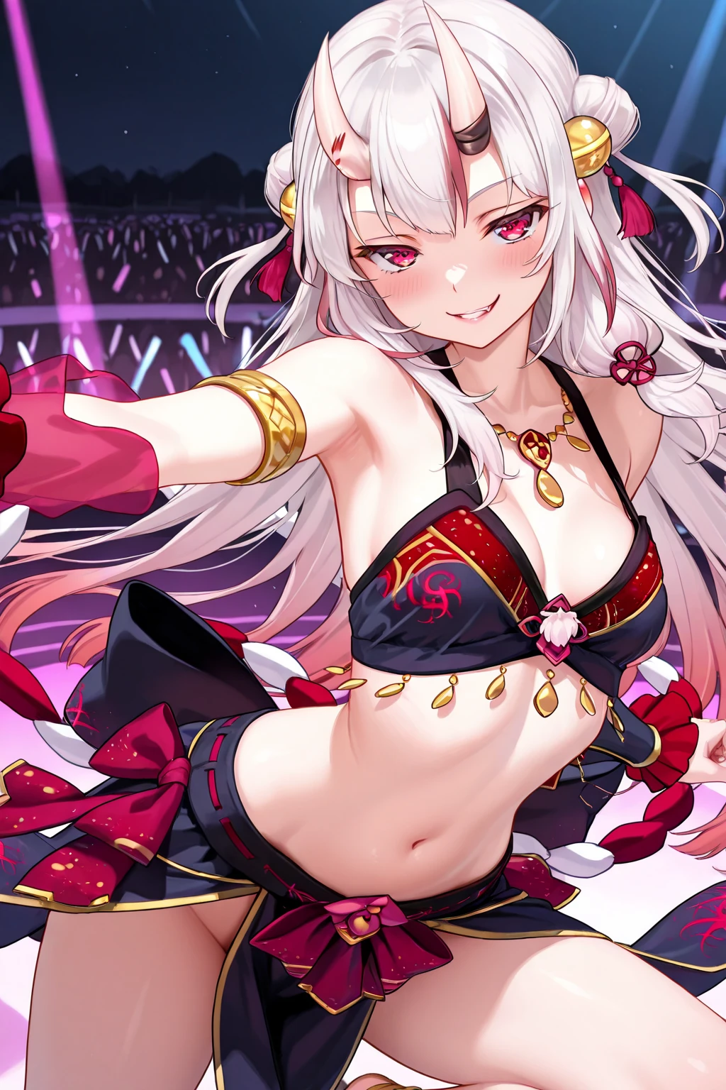 santa,(santa swimwear:1.3),red swimwear,(zettai ryouiki:1.3),navel,frilled skirt,cuffs,santa hat,bow tie