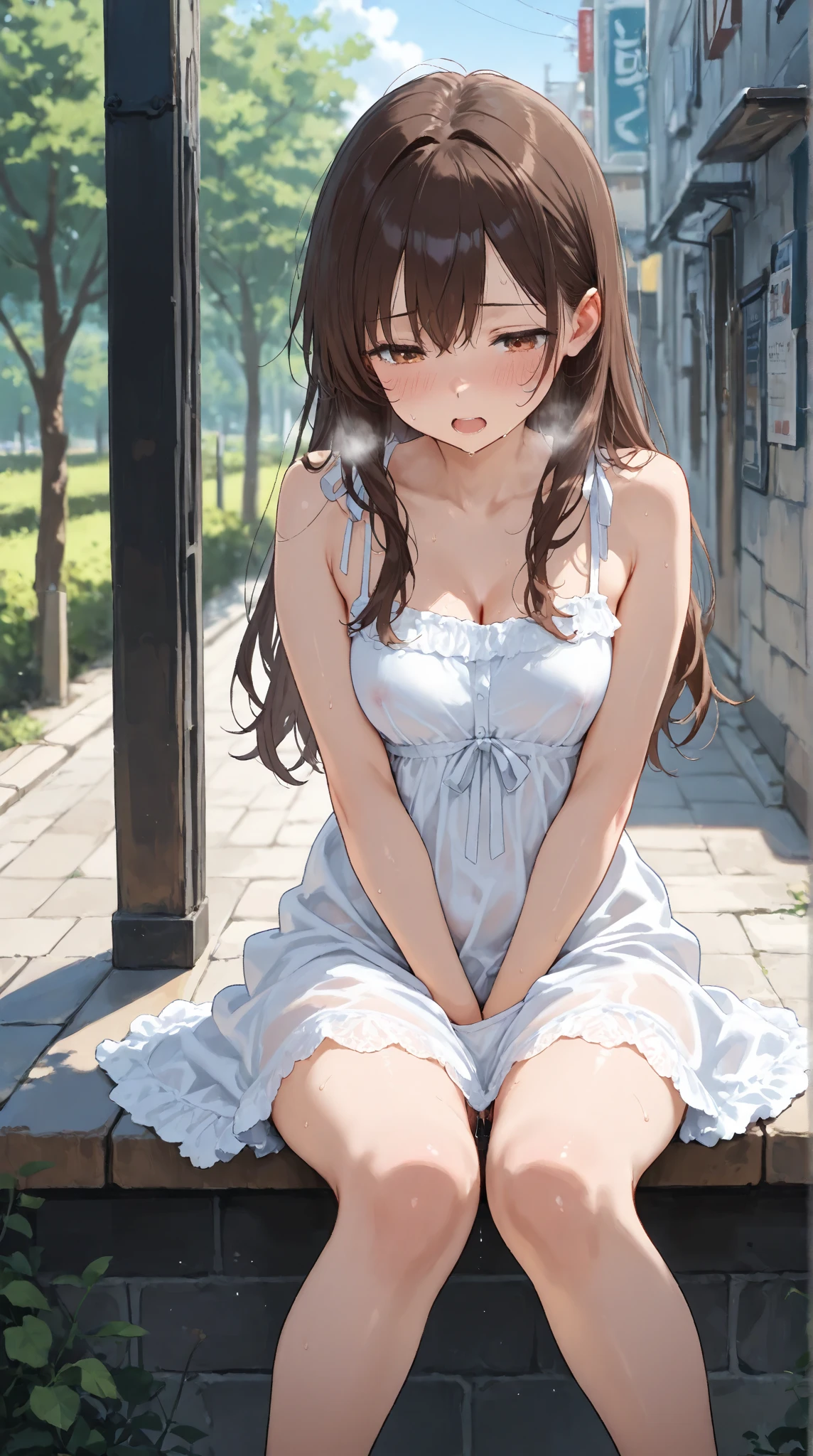 (8K, ultra-detailed, best quality, anatomically perfect body), (full body), (small breast:1.3), shiny skin, (Various girls), girls from 15 to 25 years old, bladder full tank, (have to pee:1.1), (urge to pee:1.4), (only one person peeing self:1.1), Pee flowing in the thighs, (very desperate to pee:1.2), (going to the restroom entrance), (waiting for restroom with line of girls in queue), standing, (Each one has a different maxi Lolita dress:1.4), (Each one has a different footwear:1.1), (Each one has a different hair), (knees together and feet apart:1.3), (Rub each other's thighs:1.3), (leaning forward:1.1), one hand between legs, (skirt lift:1.2), (holding the crotch:1.3), (stroking own abdomen:0.9), (stroking one's own thighs:1.1), (blush:1.3), (embarrassment1.5), (impatience:1.3), (flustered:1.3), (fidgeting around), (flowing sweat), (erotic body twist:1.5), (panting:1.4), (breathless:1.3), closed eye, (parted lips:0.8), (orgasm:1.3), (refreshing:1.3), Weakness, looking away, (crisis:1.3), (from side:0.8), (from below:0.9),