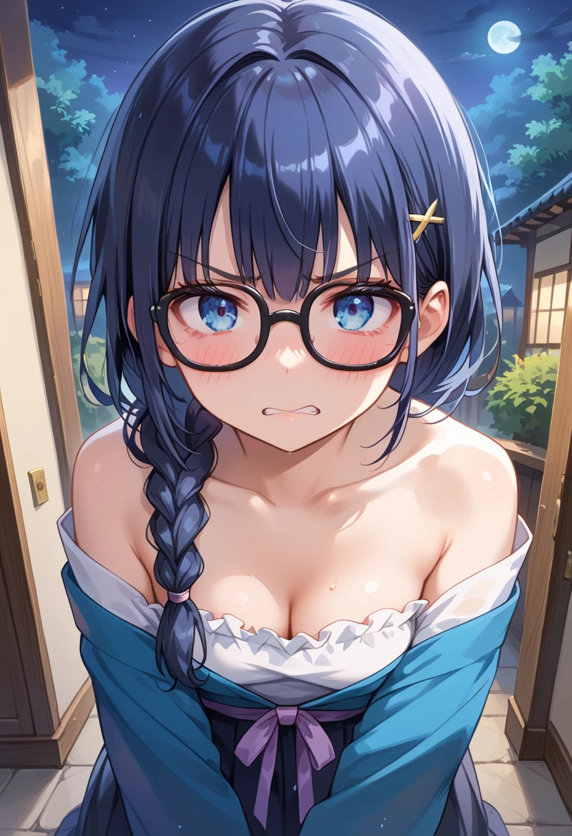 NSFW、独奏、Stand with your legs spread wide、Beautiful thighs、female teacher、White dress white、Off-the-shoulder dress、Gold Necklace、Big Breasts、Bare thighs、Big Breasts、Beautiful and fair、Glowing Skin、3 Up、Gorgeous and bright、Refreshing and gentle look、Perfect beautiful face、Beautiful shiny bangs、Mature adult woman、eyeliner、So perfect eyes、Very large breastuscular body、(Kyoto Animation Style、Dark blue shorthair、(Dark blue hair:1.7)、Blunt bangs、Hair between the eyes、Clear Eyes、Dark Eyes、Black-rimmed glasses)、lips、lipstick、A seductive smile、Floating Hair、mole、(cheekbone:1)、(目の下のmole:1.2)、)、high school、classroom