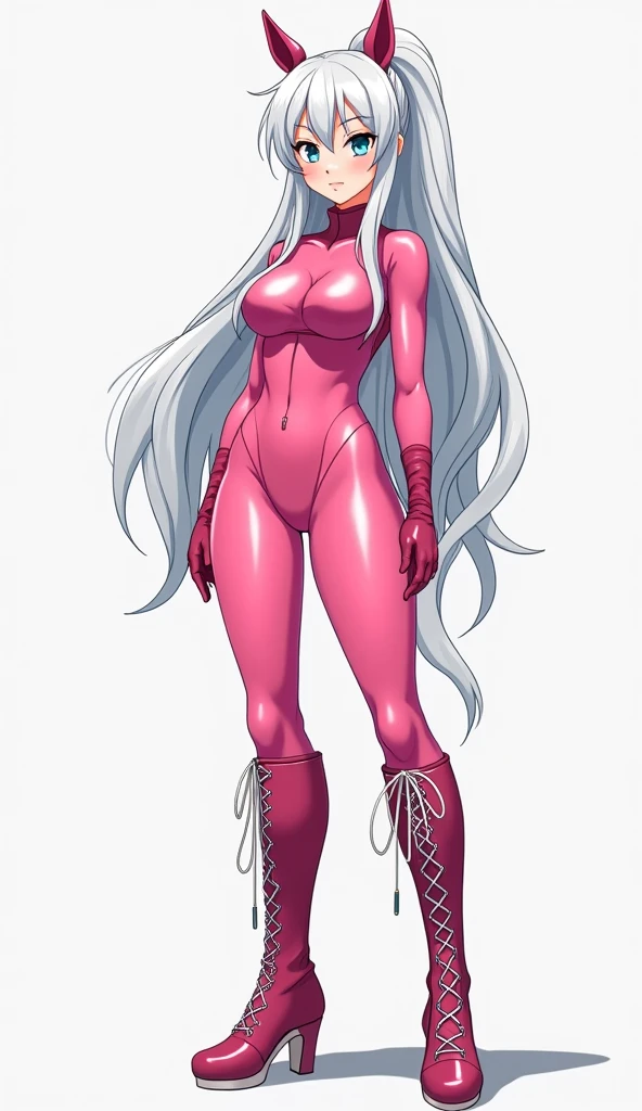 (Masterpiece, plain background:1.2) 1sologirl standing straightforward symmetrical wearing only red high heels 👠 silver white hair 😍 👌 😀 ✨️ ♥️ ❤️pupils eyes symbol, long red fluffy bunny ears