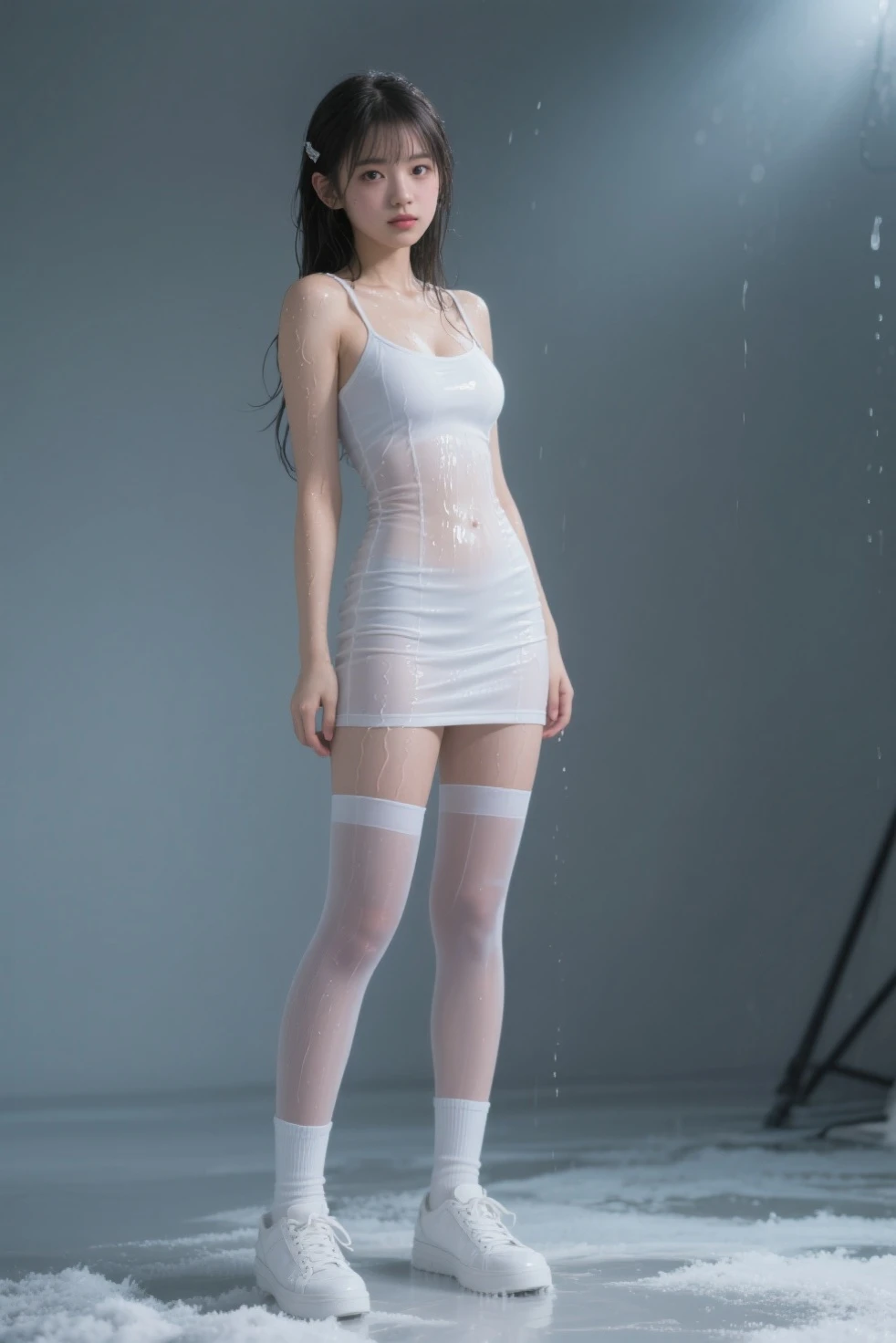 ultra realistic 8k cg, picture-perfect face, flawless, clean, masterpiece, professional artwork, famous artwork, perfect face, beautiful face, beautiful eyes, ((perfect female body)), solo,(immersive atmosphere, chiaroscuro:1.5,bright light:1.2,luminous lighting)
,,(blush:0.5),seductive expression,extremely detailed_eyes,thick thighs,large breasts,
beautifully detailed background,depth of field,realistic:1.3, long shot,1girl,shirt,pleated skirt, bikini uniform, sitting, full body,
(ambient light:1.3),(cinematic composition:1.3),(neon lights:0.1),(HDR:0.1),Accent Lighting, white pantyhose,